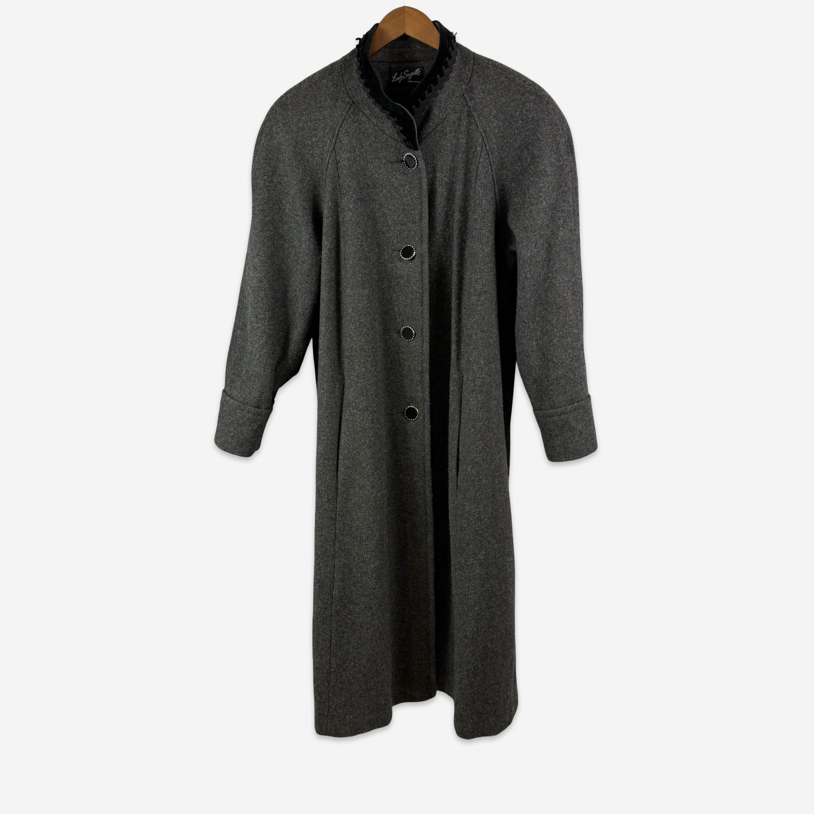 Lady Suzette Womens Vintage Grey Wool Swing Coat 2x/3x? Velvet Trim