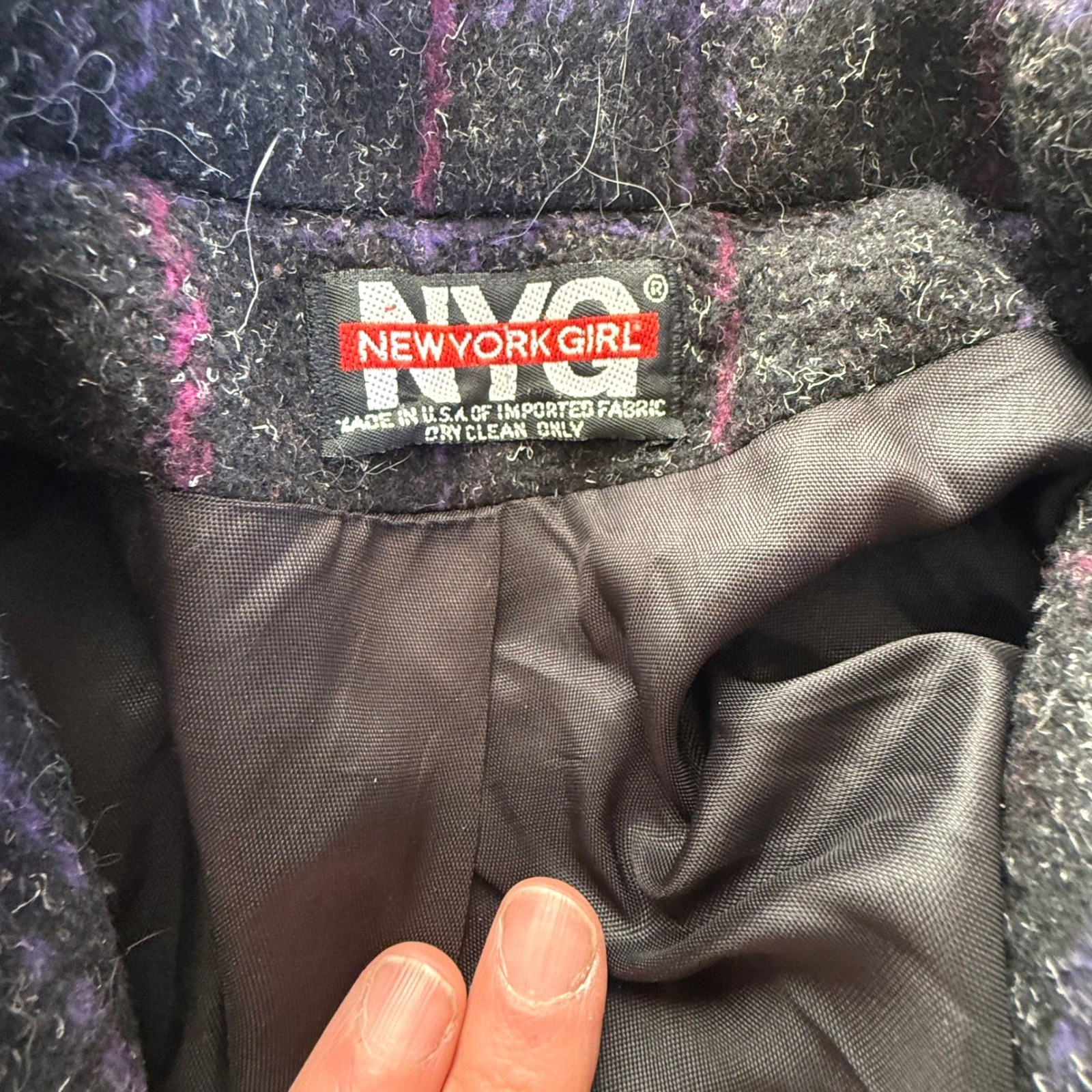 Vintage 80s Wool Plaid Blazer Coat NYC New York Girl Puff Shoulder Power Jacket