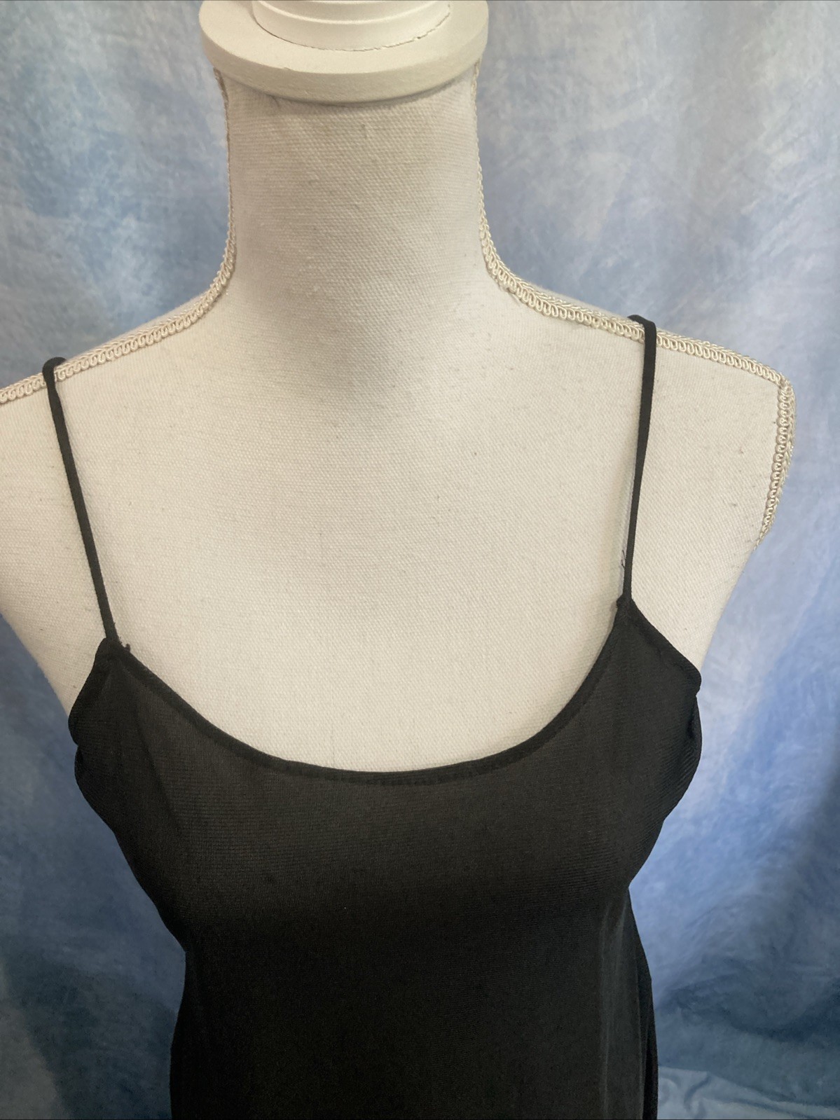 Vtg 90s Black Slip Dress Coquette Rayon Mesh Knit Sheer Maxi Grunge Minimal XS