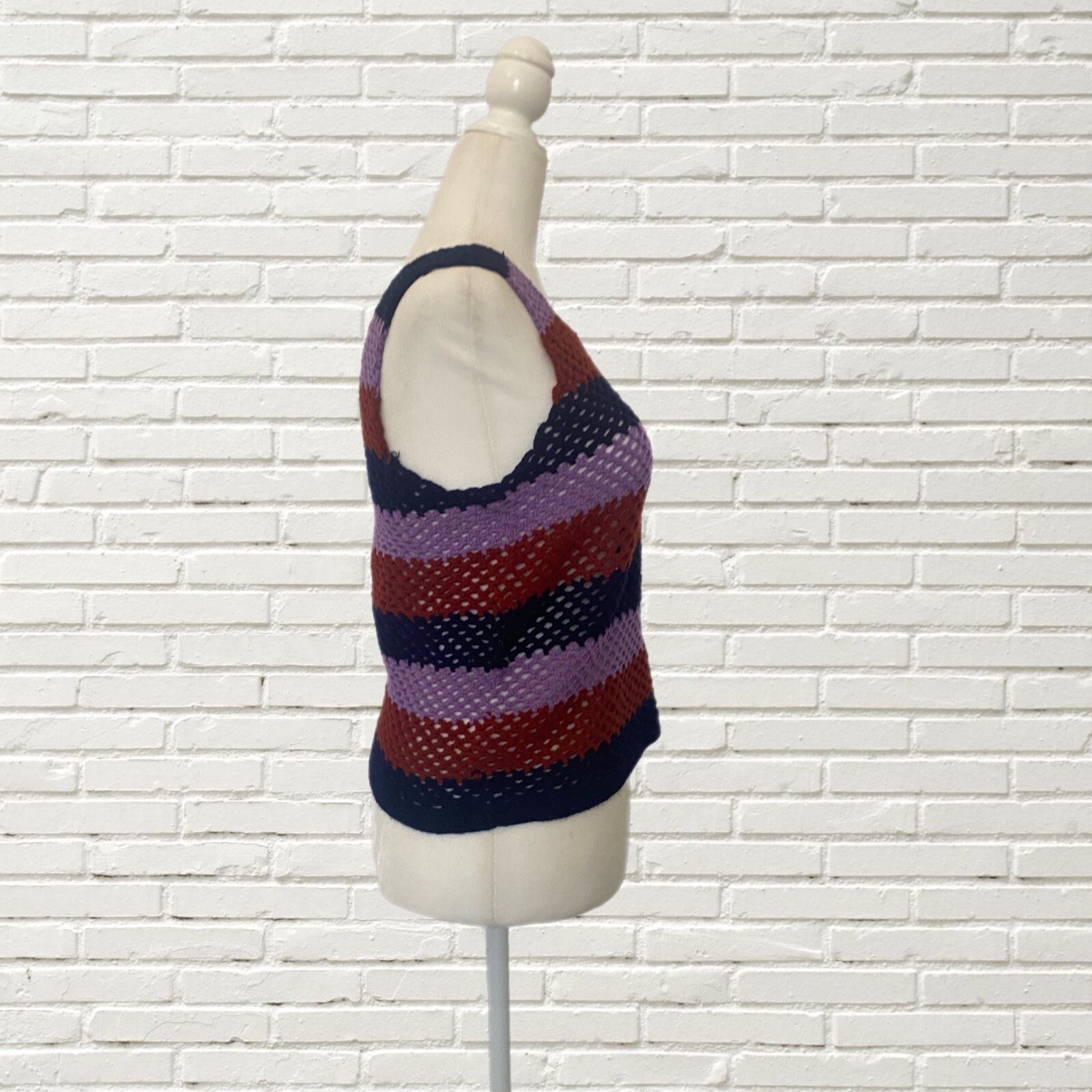 vintage 70s crochet tank top and fringe shawl set – Striped Knit Hippie Boho