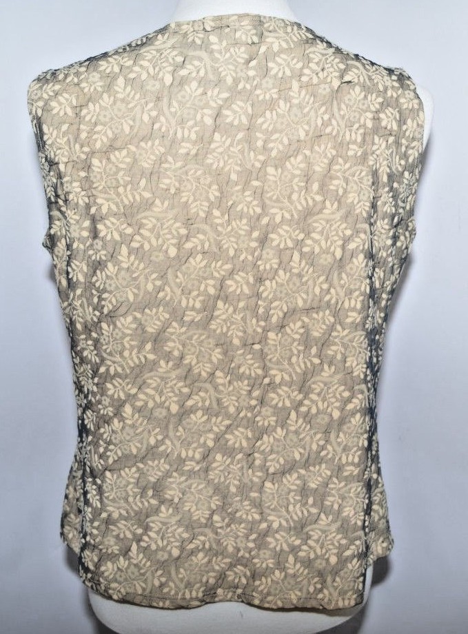 Mixit Sleevless tank top Shirt Cream Tan Black Floral Lace Made in USA Woman L