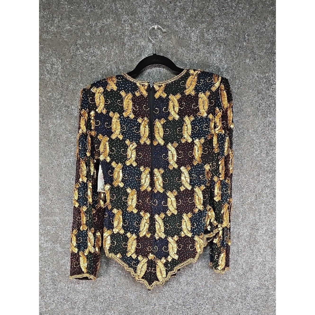 Vtg 90s Laurence Kazar NY Beaded Sequin Women’s Blouse, Silk, Black Gold, M, NEW