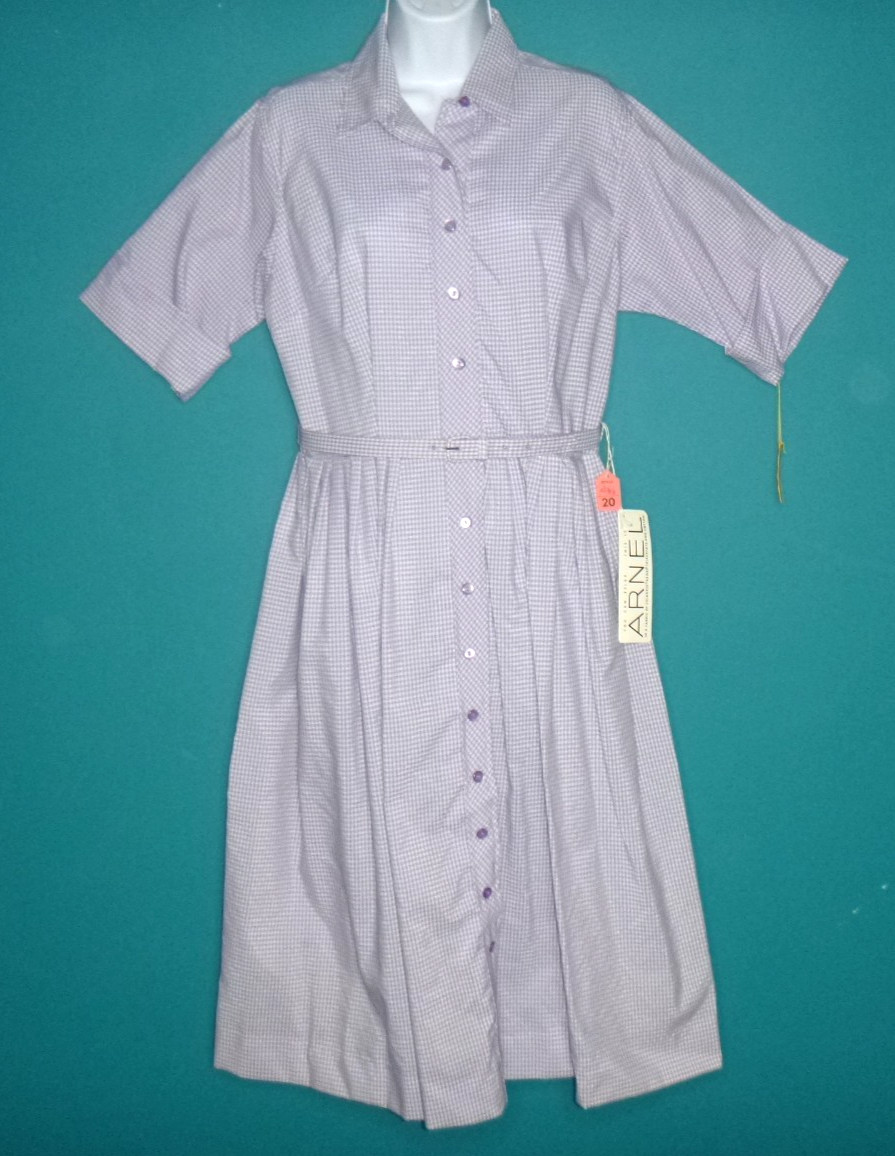 NOS Vtg 60s Shirtwaist Dress Lilac Gingham W/ Belt Sz 20 XL/XXL *VOLUP*
