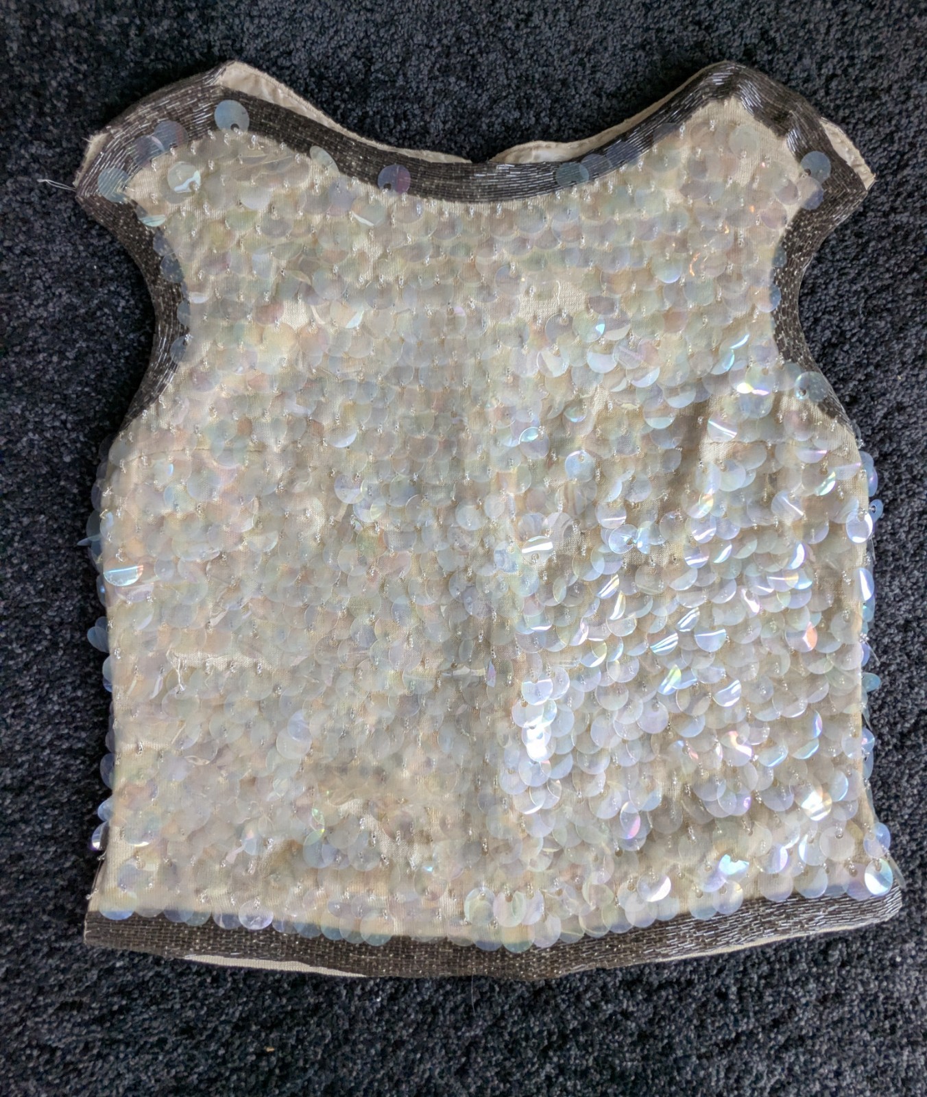 Vtg Boutique by Miss Ruth Cocktail Top Wool Sequins Paillets Bugle Beads M
