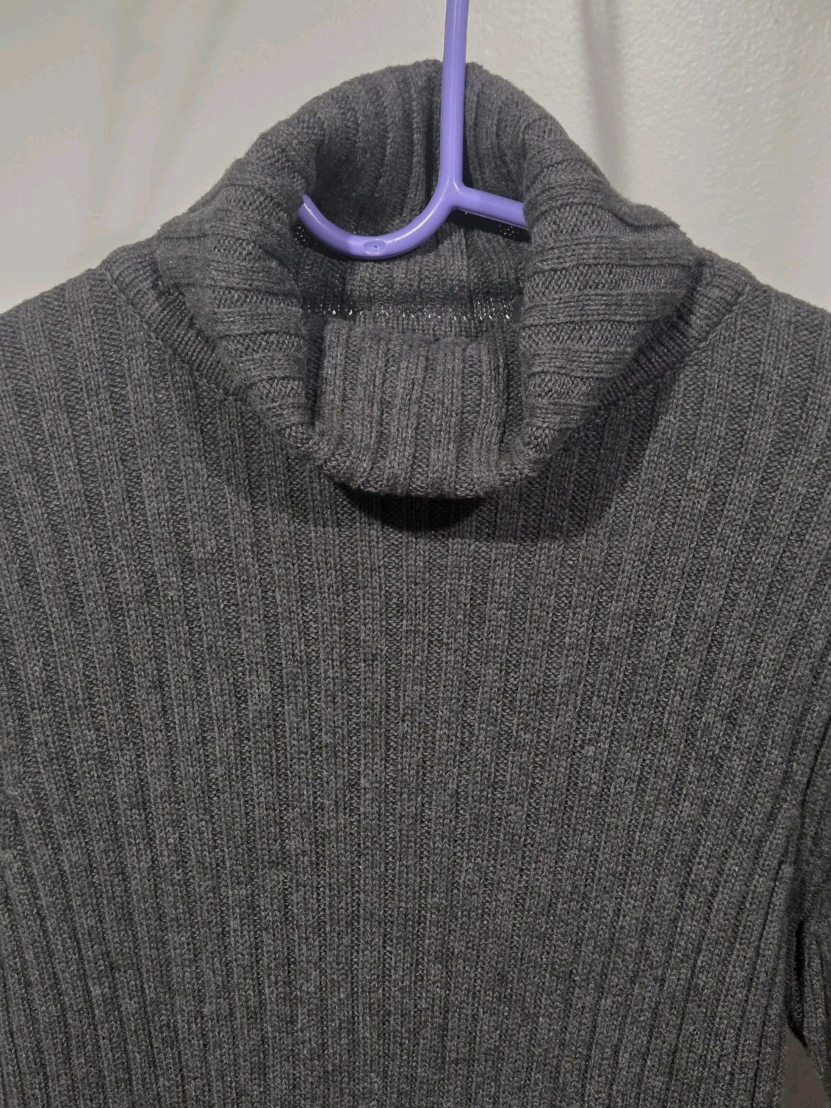 Jamie Scott Turtleneck Sweater Large Grey Womens Rib Knit 100% Cotton