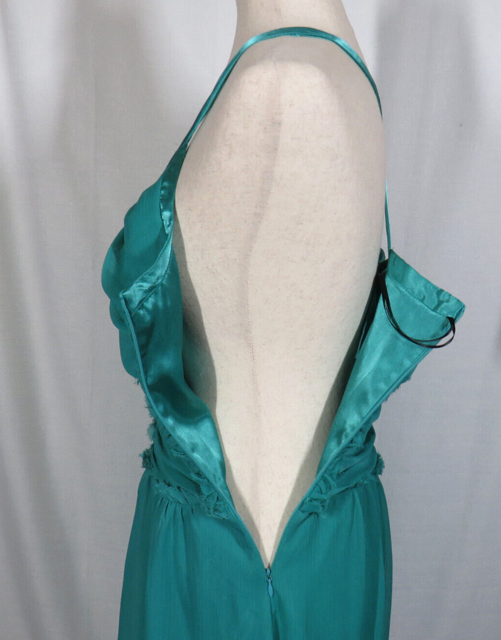Vintage ABS By Allen Schwartz Teal Shirred Party Cocktail Dress Size 6