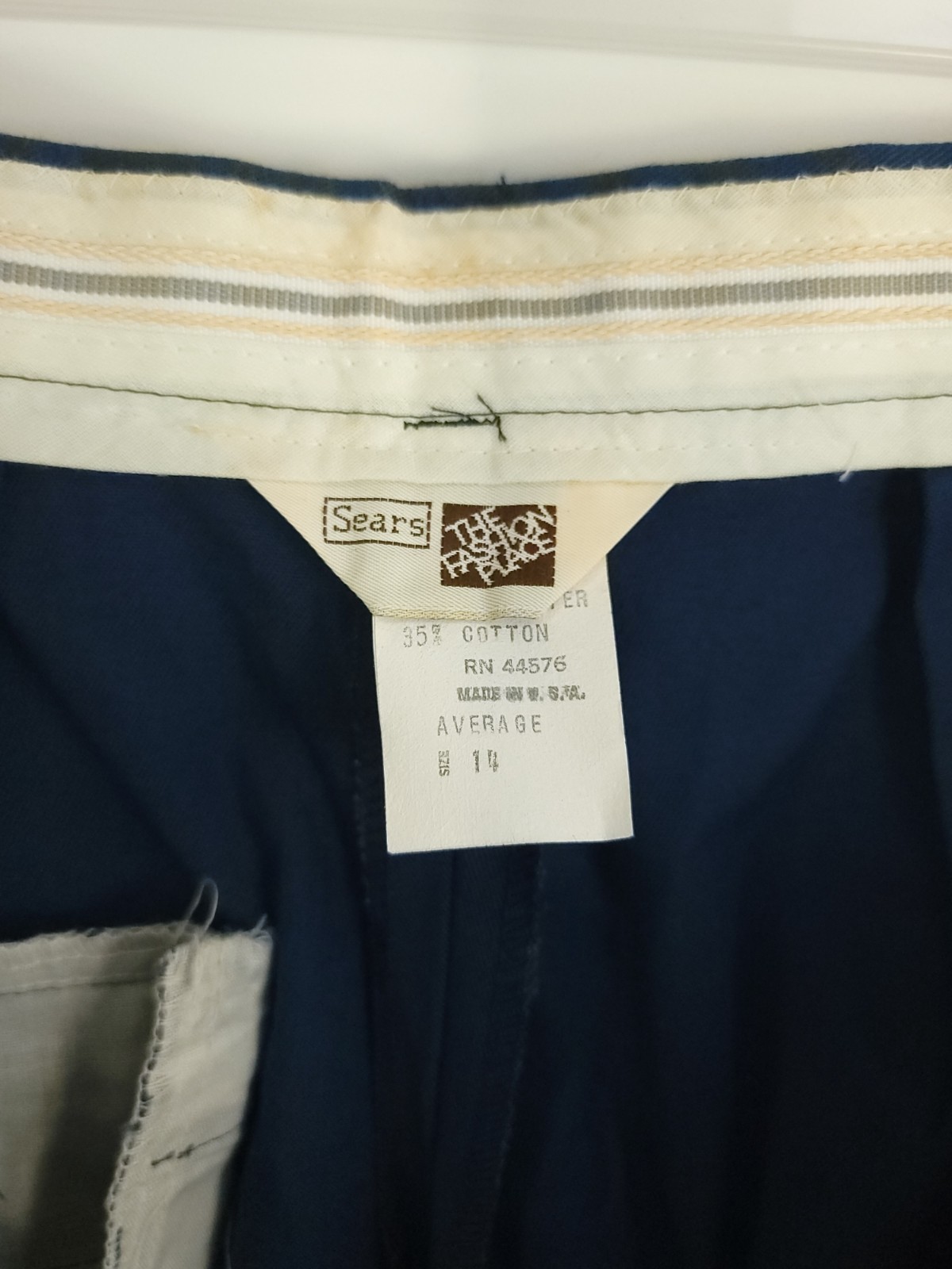 Vtg Sears Classic Pants Women’s 14 Navy Blue The Fashion Place Distressed USA