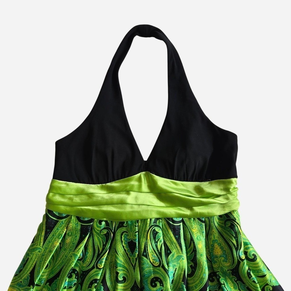 Vintage y2k halter bubble party dress / 2000s formal, prom, hoco, peacock, satin