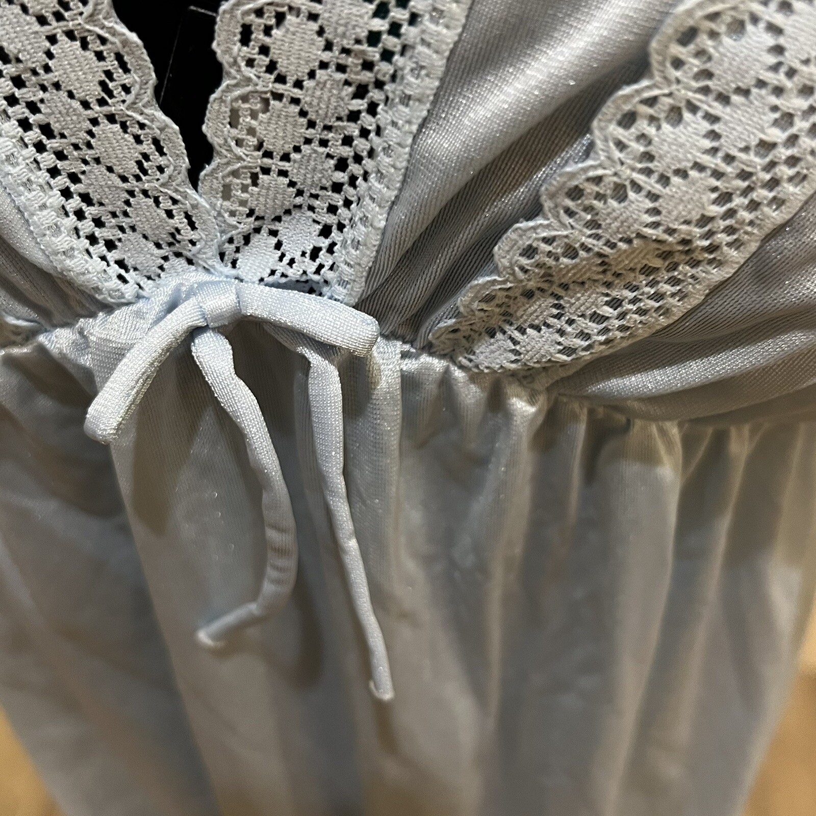 Vintage 1960s Rikki New York Baby Blue Long Nightgown Lace Trim Tie Size Large