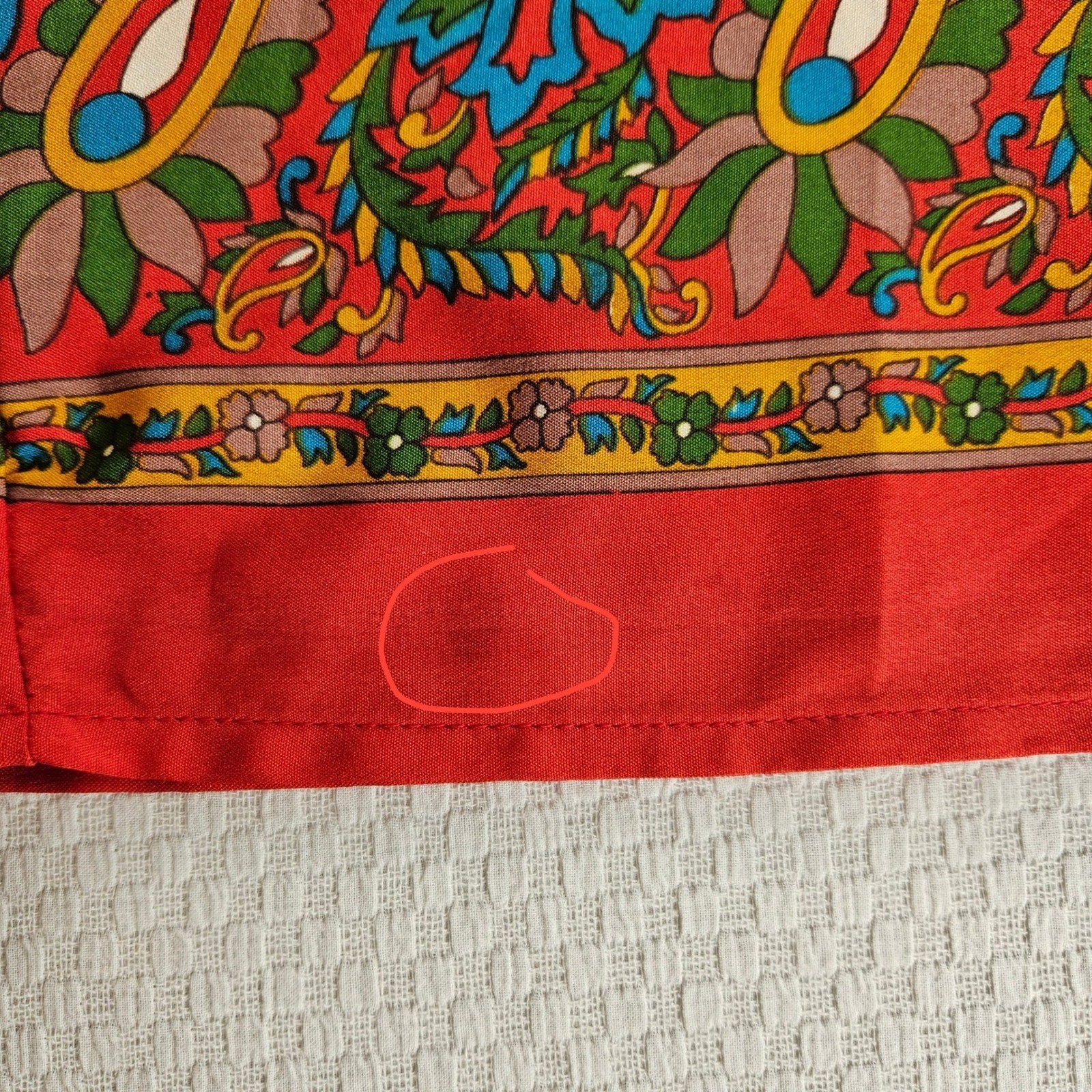 100% Silk Paisley Mini Tunic Dress V-Neck 3/4 Sleeve Red M 70s Boho Psychedelic
