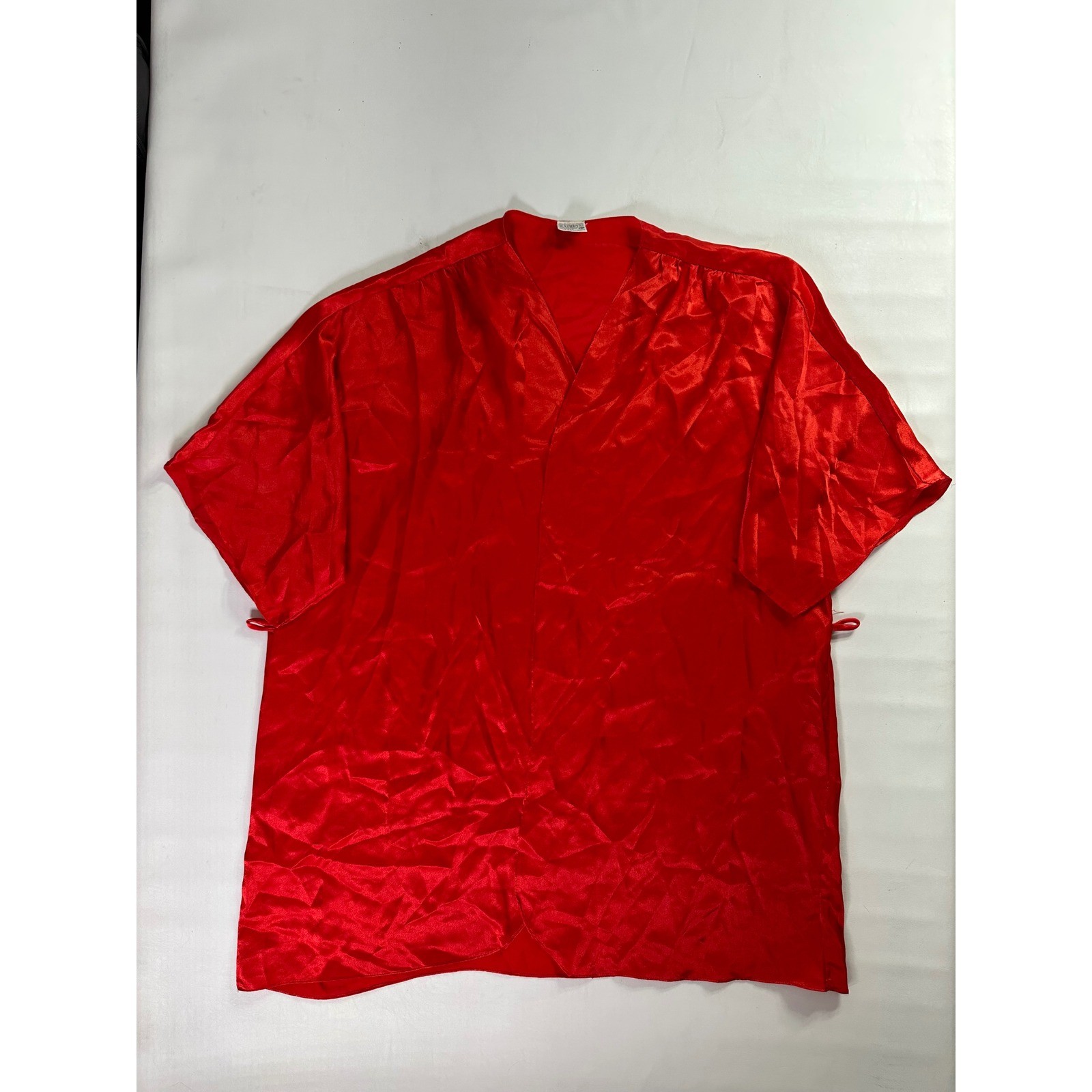 Kathryn Red Satin Short Sleeve Kimono Robe Top Women Large Vintage RN 63857