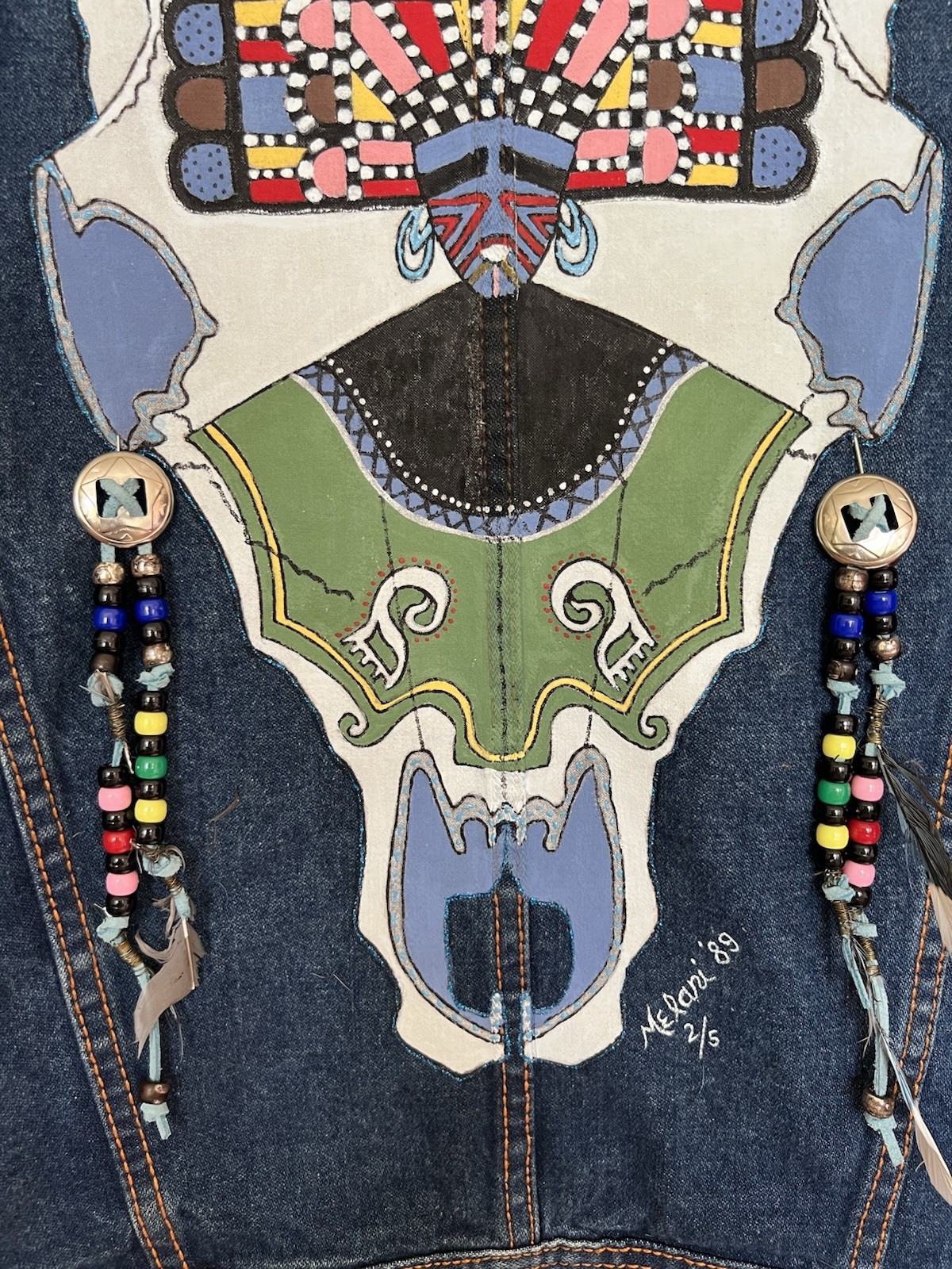 VTG Artist signed & handpainted native american denim jacket. Medium,embellished