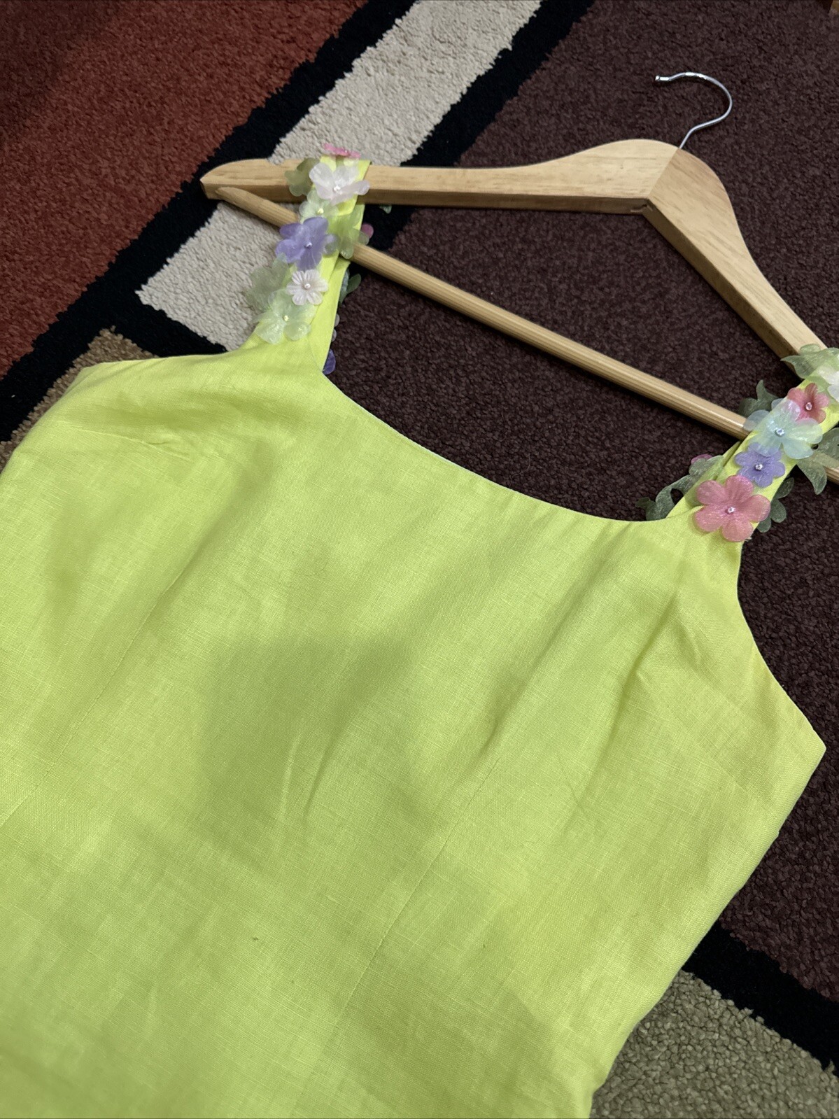 Vtg Althuser Dress Spring Linen Lime Green Xs-S
