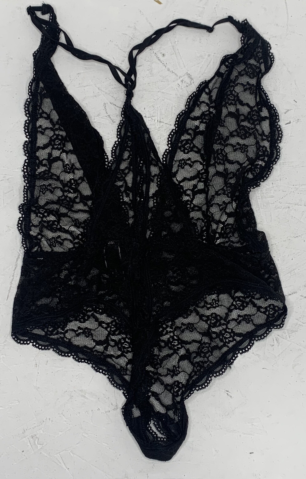 Victoria’s Secret Sm Black Lace Racerback Plunging V-neck Bodysuit Lingerie O3