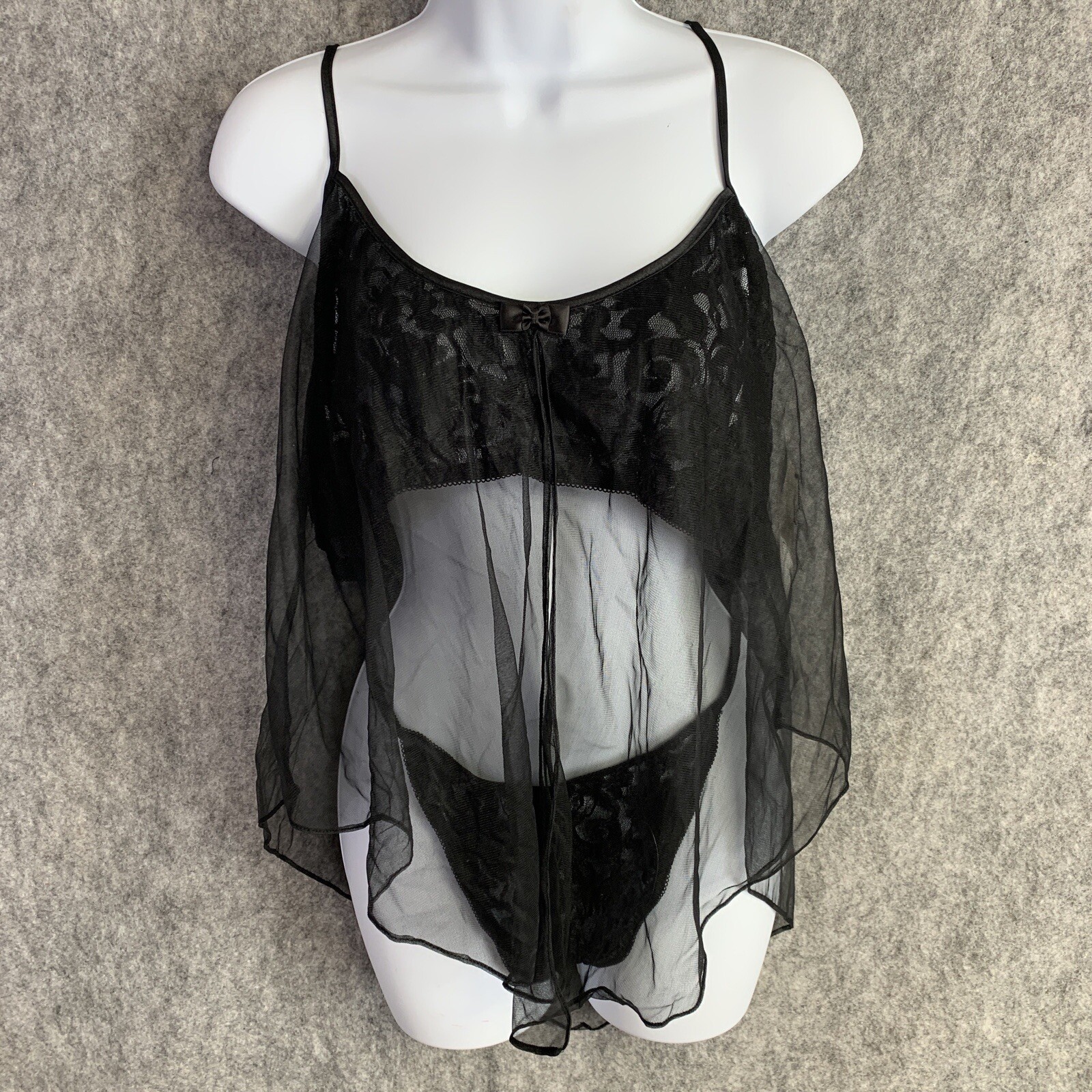 NEW Seductive Wear Cinema Etoile Black Bridal Babydoll Top Thong Lingerie Large