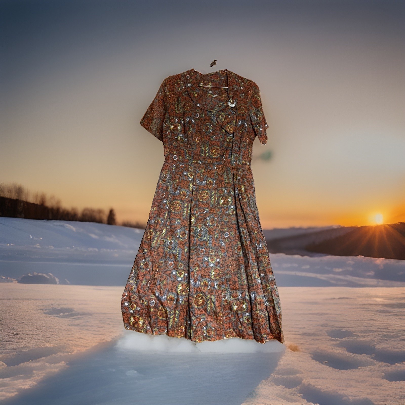Vtg 1950s 1960s Abstract Print Day Dress Womens Size 14.5 Crescent Bro NWT