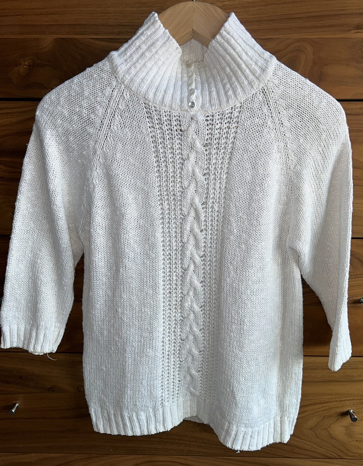 Vintage 80’s Linen Cotton Ramie Sweater SML Sport Button Collar 3/4 Sleeve S/M