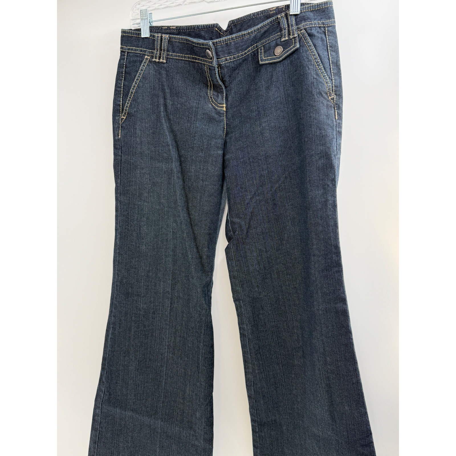 VTG Y2K Ann Taylor LOFT Low Rise Wide Leg Flare Trousers Dark Wash Pants 8