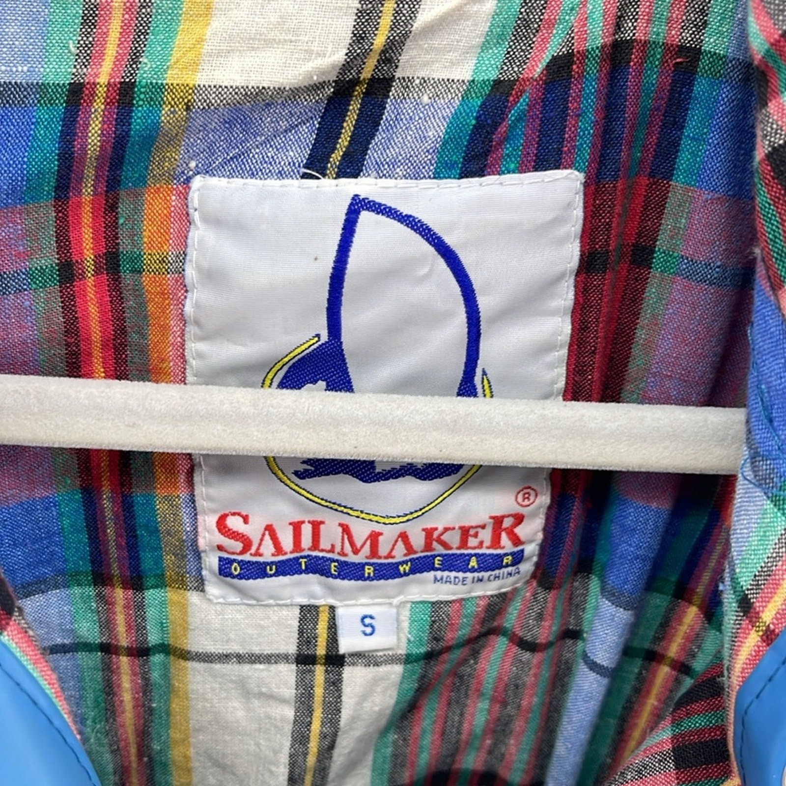 Vintage Sailmaker PVC cotton plaid flannel lined button up hooded raincoat sz S