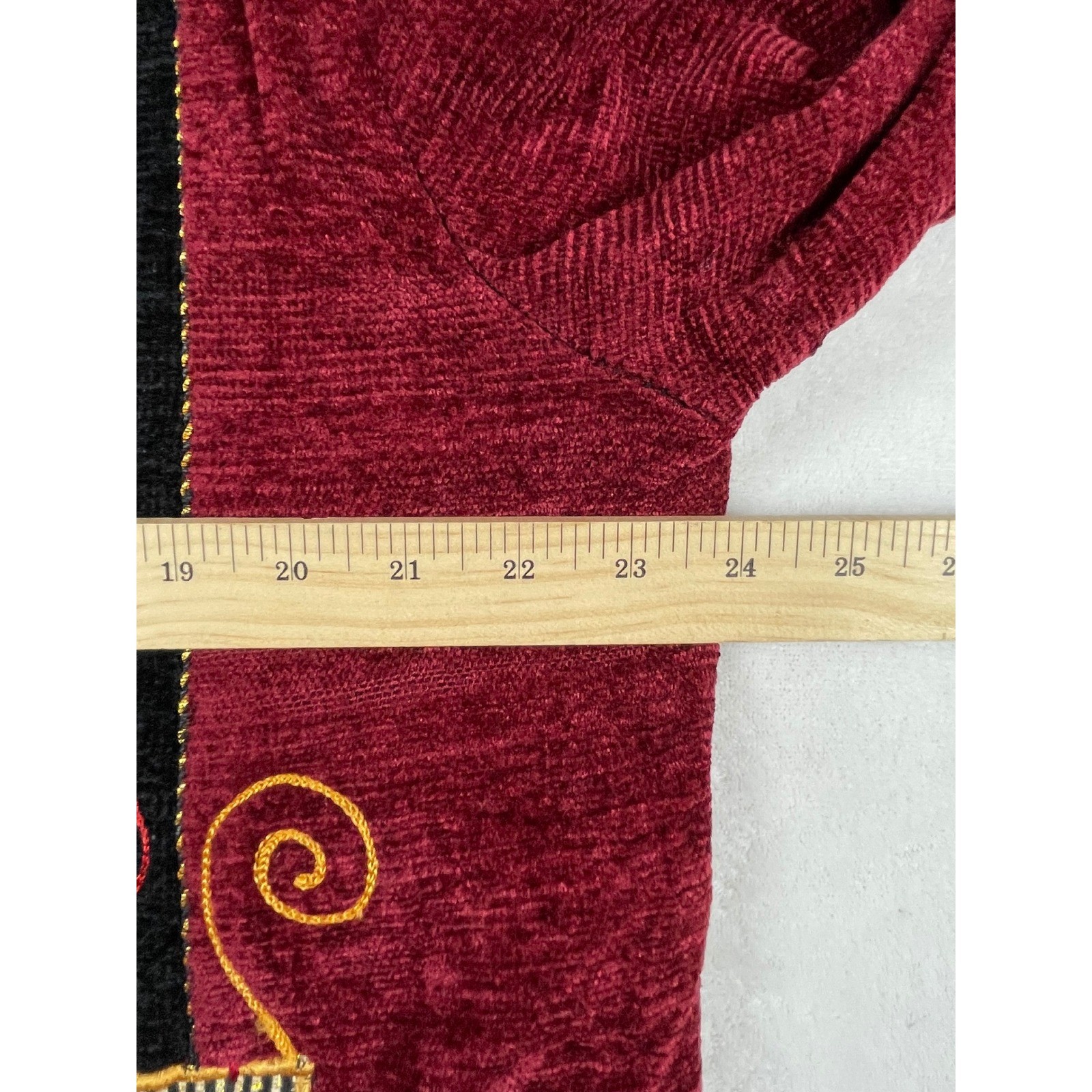 Vintage Allure Patchwork Tapestry Jacket Womens XL Burgundy Gold Black Rayon