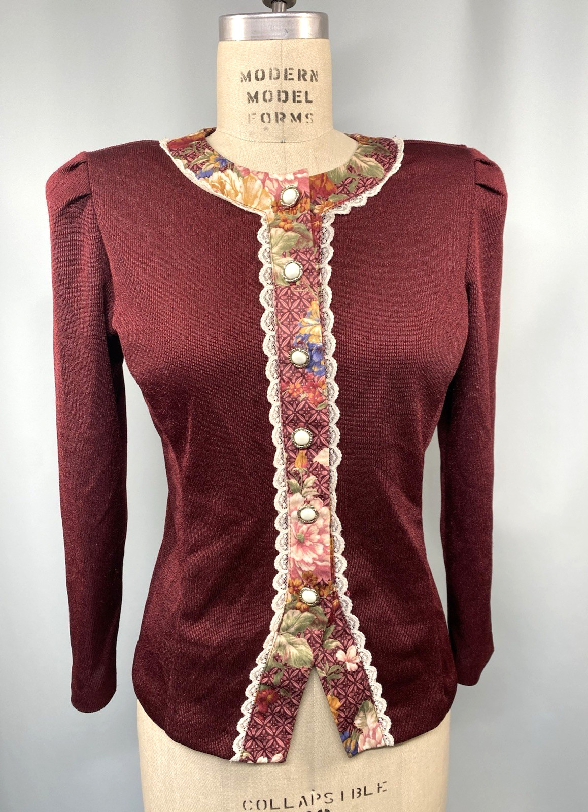 Vintage Blouse SIZE 6P PETITE knit cardigan top GOOD TIMES cottage granny