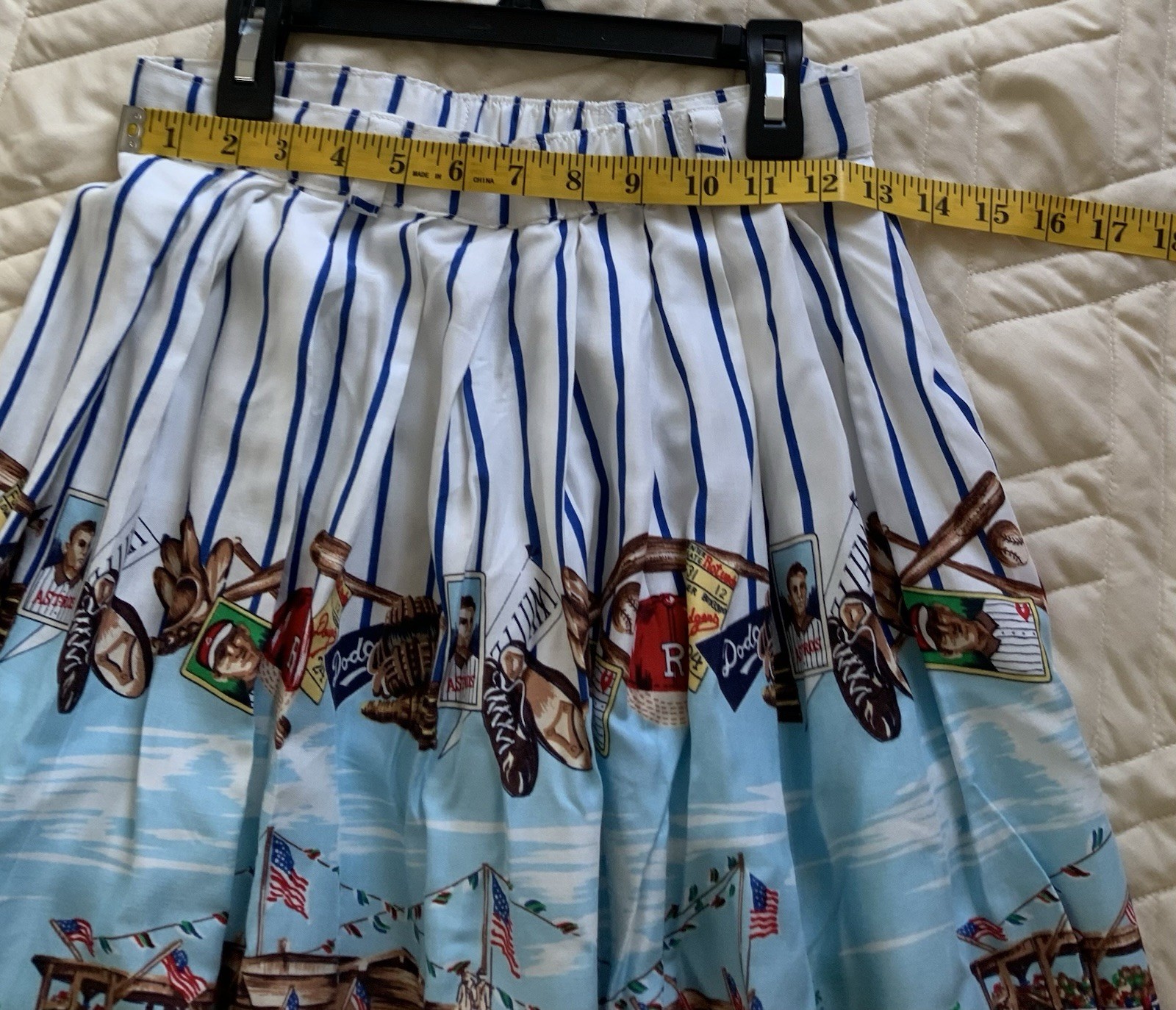 Vtg Sharon Young Top Pleated Skirt Set Baseball & USA July 4th Outfit 1980’s
