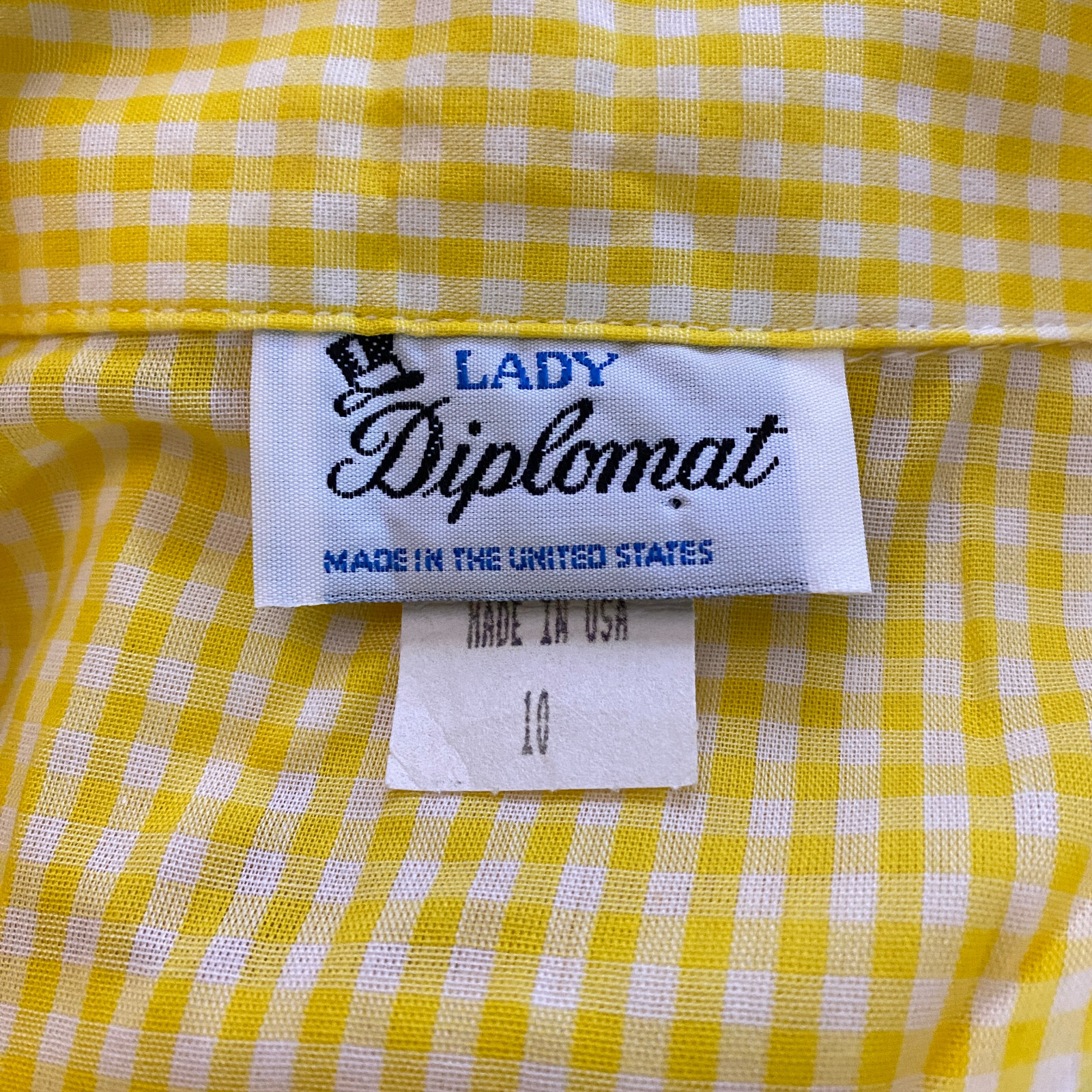 Lady Diplomat Yellow Gingham Blouse sz 10 Cottagecore Picnic VINTAGE EB54