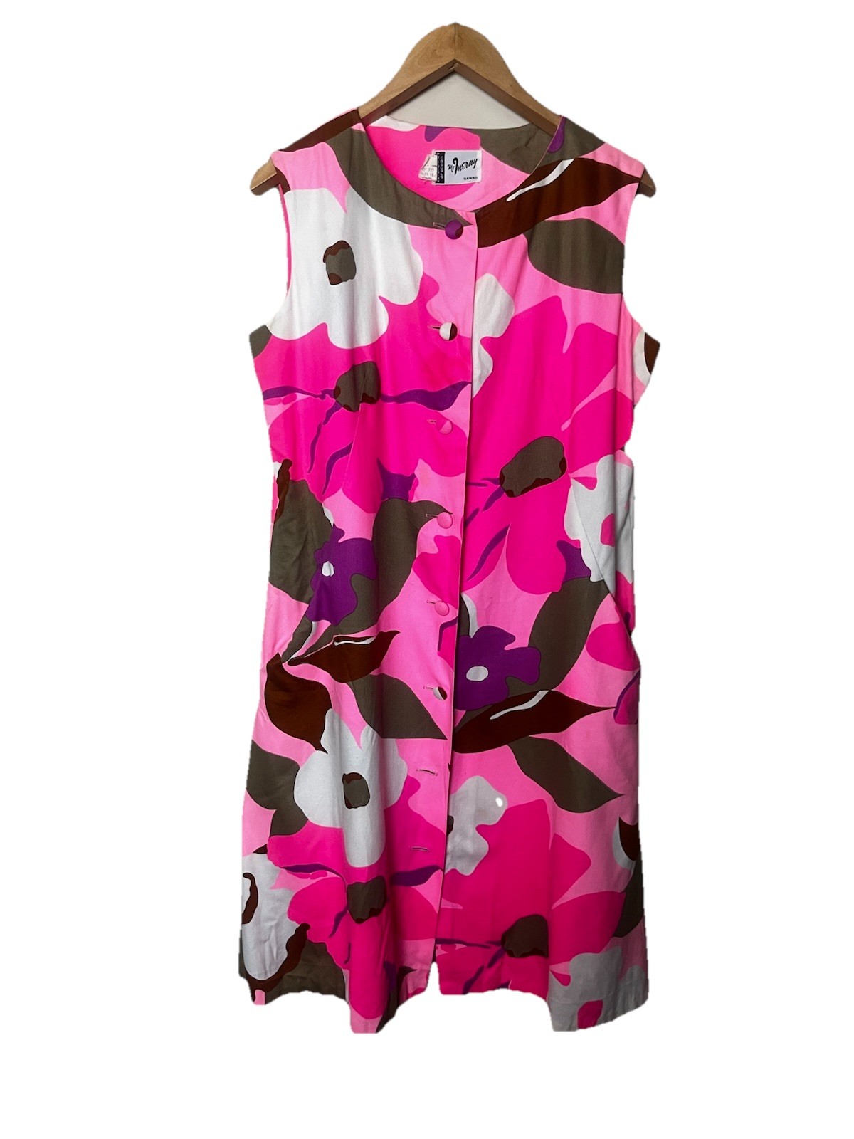 Vintage McInerny Hawaii Floral Print Sleeveless Button Front Dress Size 18