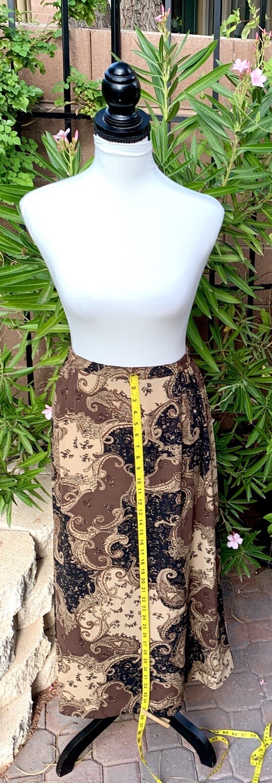 Skirt Brown Vintage Laura Scott Plus Size:16W Brown w/Black Swirl Multi-Print