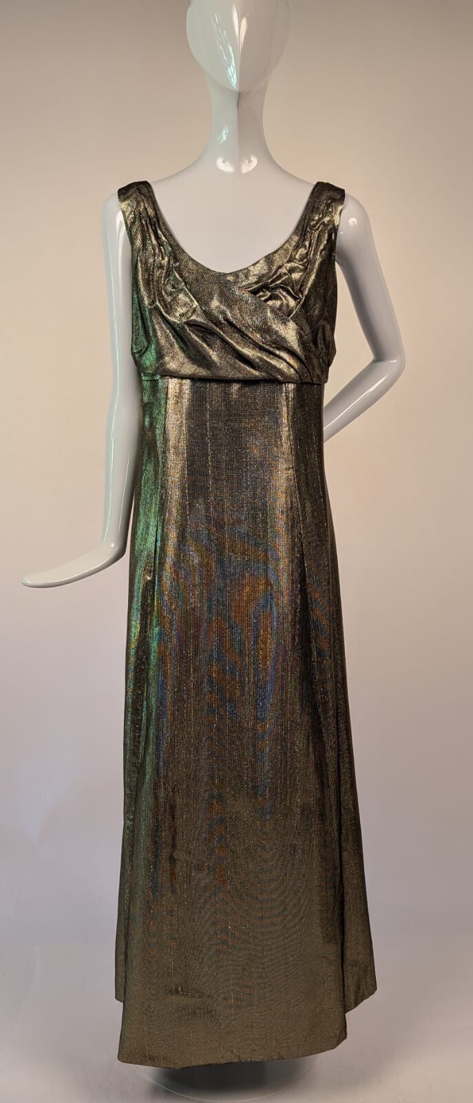 GLAMOUR VINTAGE 1970’S METALLIC GOLD LONG EVENING GOWN DRESS 