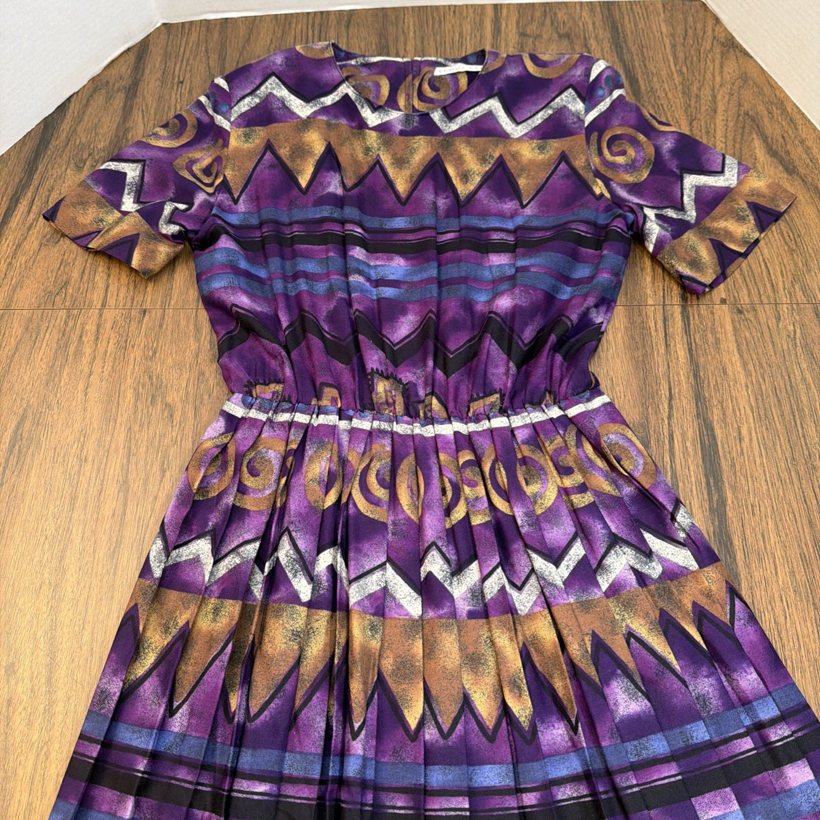 Vintage 90s Terri Ellen Pleated Midi Dress Purple Southwestern Whimsigoth Aztec