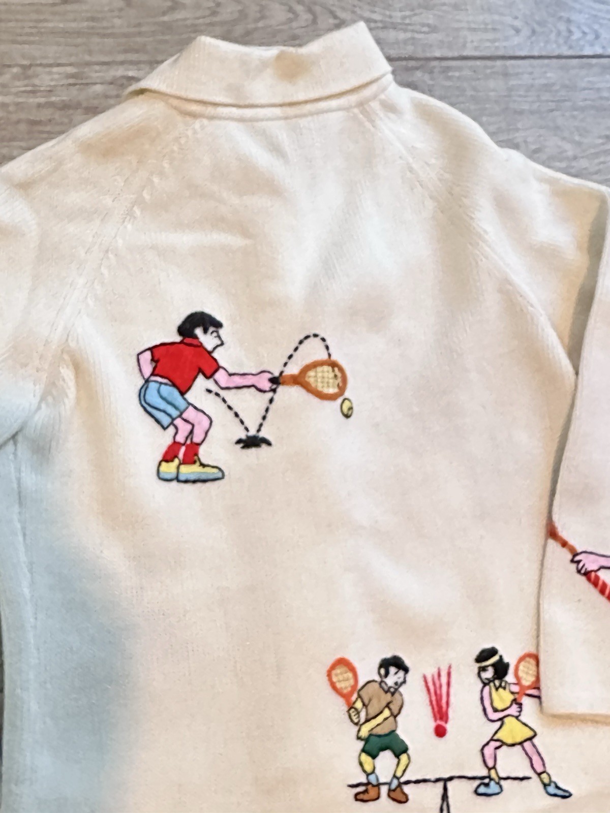 Vintage 70’s Andreno Argenti Embroidered Knit Sweater Cardigan Tennis Pickleball