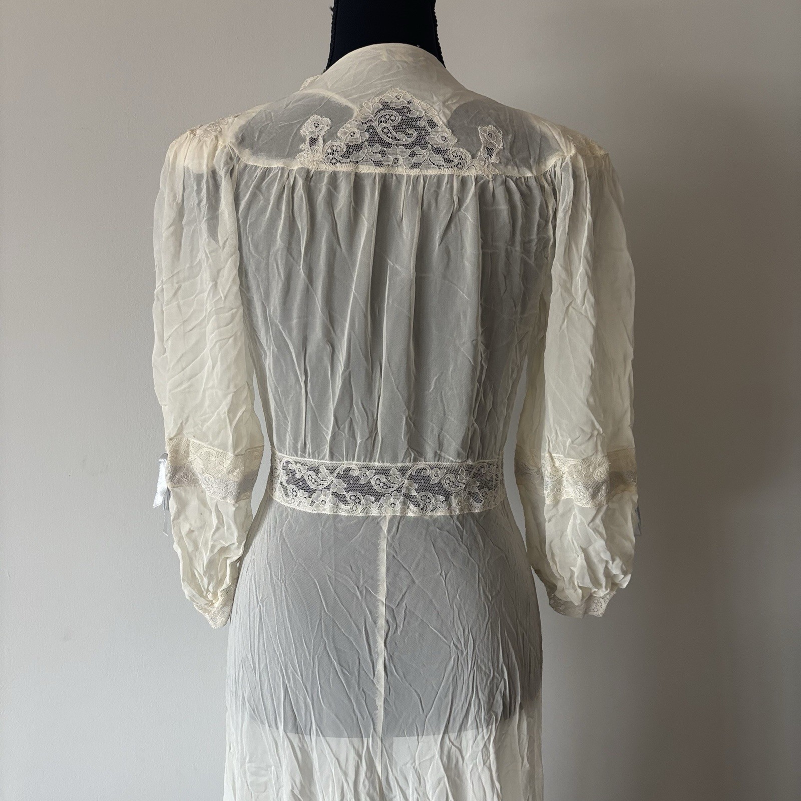 Vintage Edwardian Sheer Nightgown Lace Robe Ethereal Victorian Sheer FLAWS~AS IS