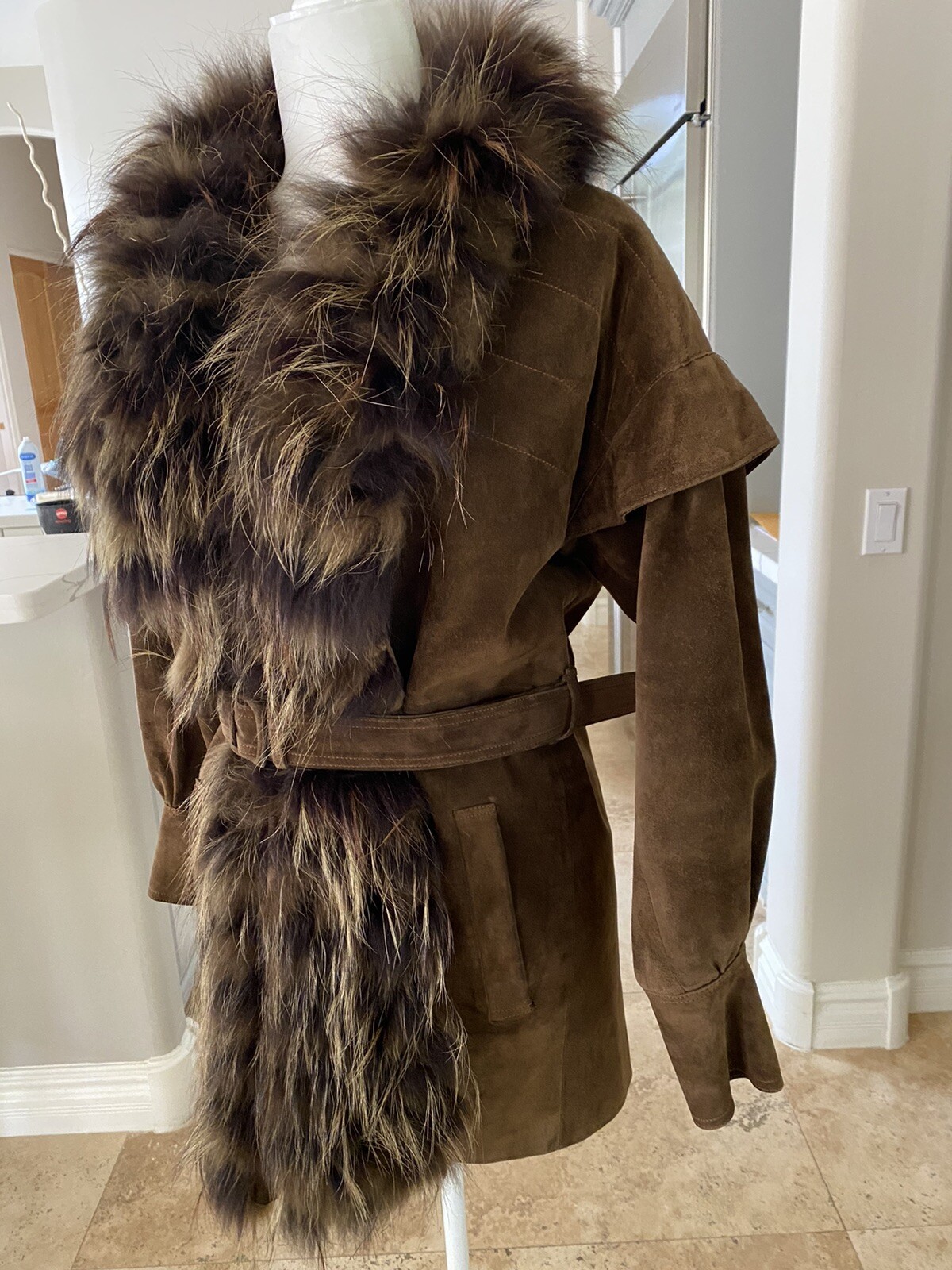 Vintage Loewe 1846 Suede Fur Trimmed Coat 40