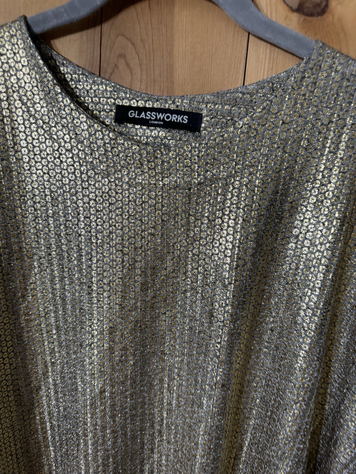VTG GLASSWORKS LONDON GOLD SILVER CROPPED DISCO BLOUSE RAVE WOMENS O/S