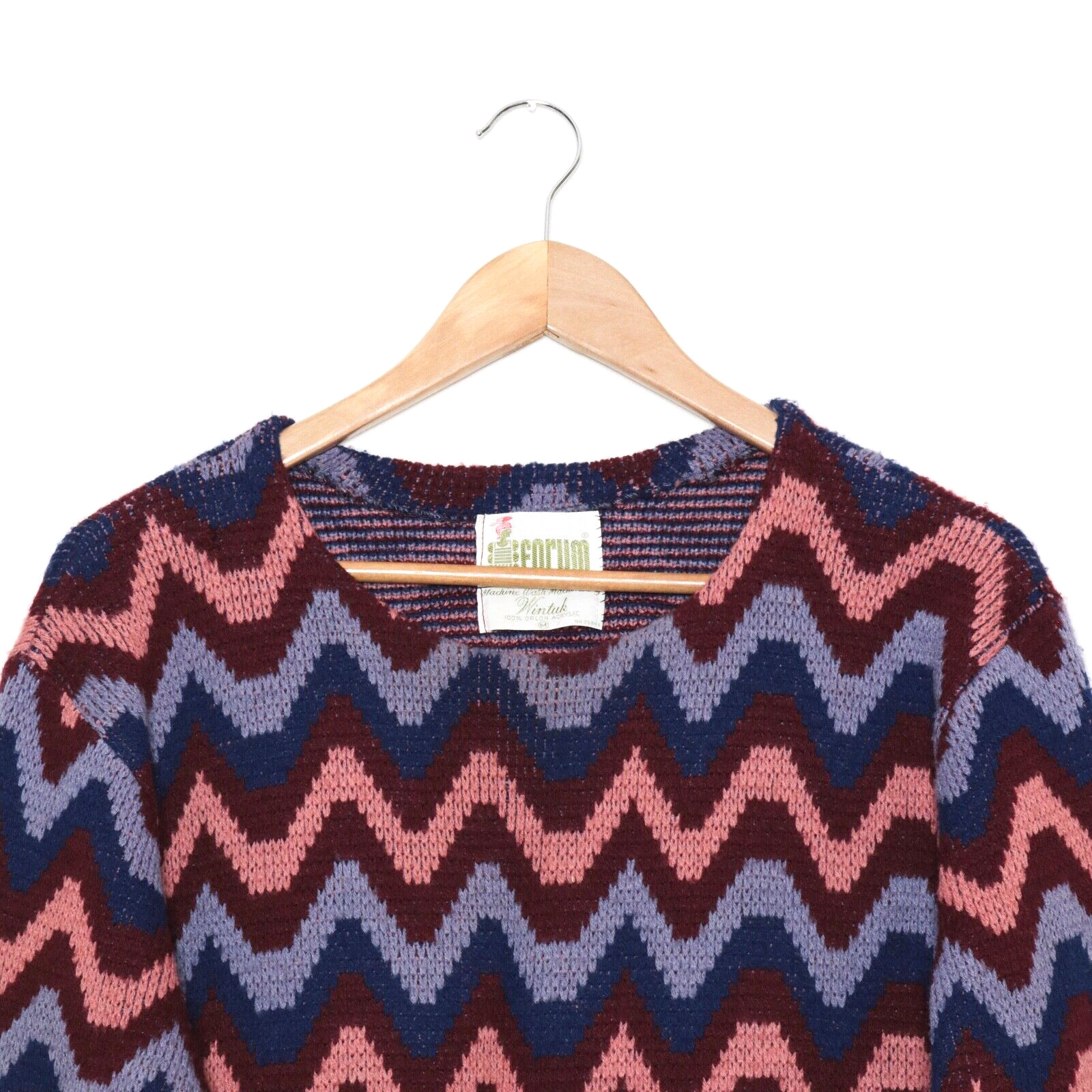 Rare 60s Vintage Forum Sportswear Pink Multicolor Chevron Striped Sweater Size M