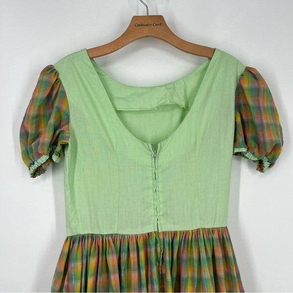 Vintage Nu-U Green and Metallic Plaid Square Dancing Swing Dress