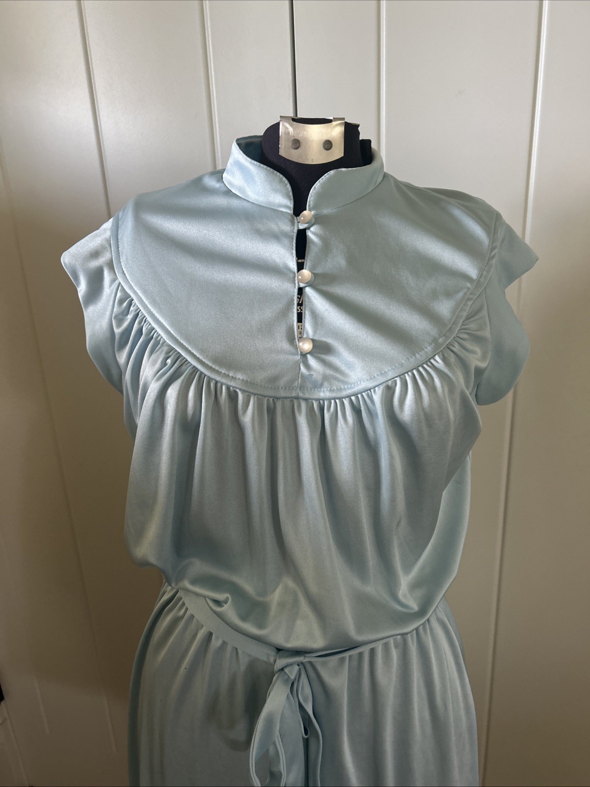 Vintage 1970’s Sears The Fashion Place Silky Baby Blue Disco Dress Vtg. Size 12