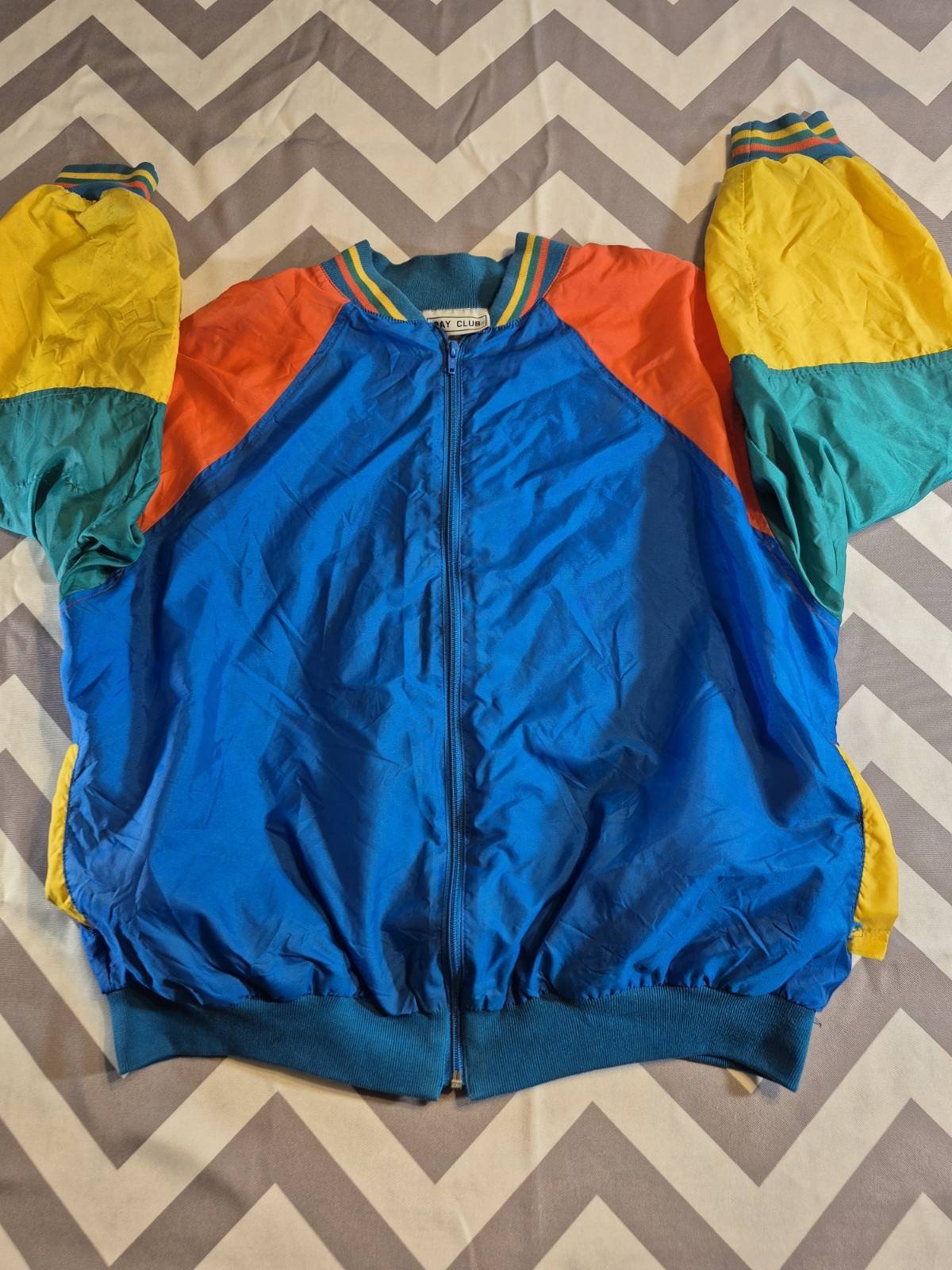 Vintage Bay Club 80s Coat Sz? Color Block Warm Up Jacket Windbreaker Boxy Fit