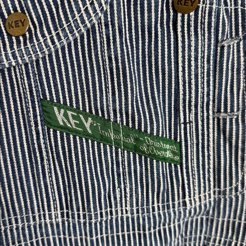 Vintage Key Hickory Blue & White Stripe Overalls L/XL Nautical Coastal