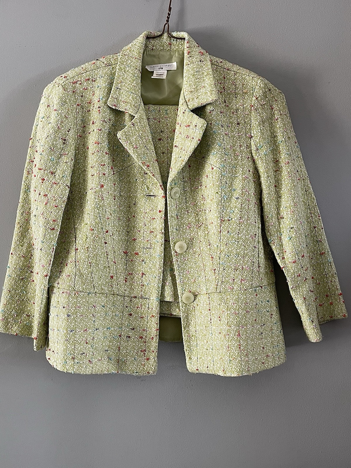Vintage MissDorby 2PC Jacket Skirt Suit Sage Green 12 Vintage Shoulder Pads