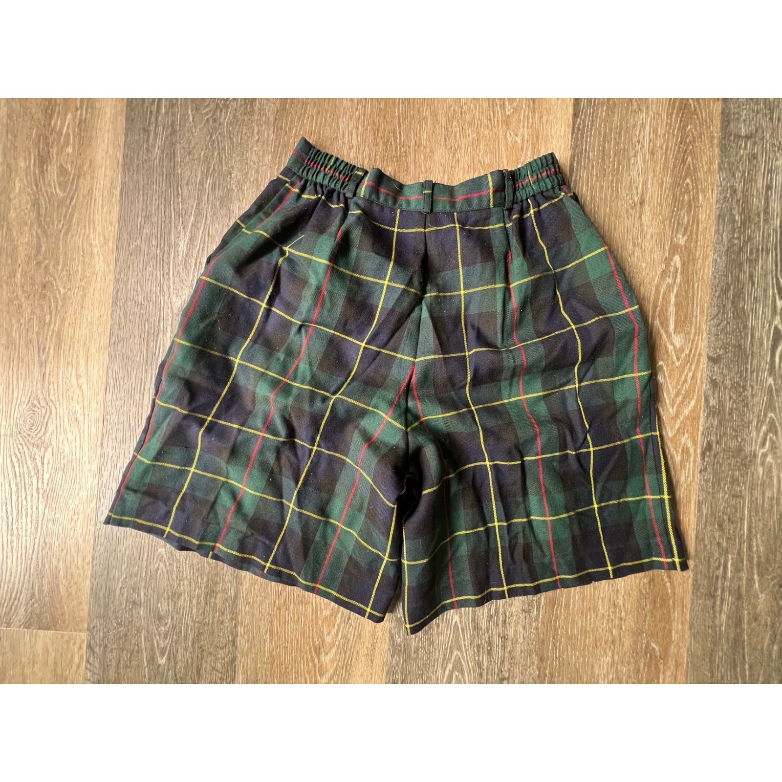 Counterparts Plaid Shorts Womens 8 Green Navy Blue High Waisted Pleated Vintage