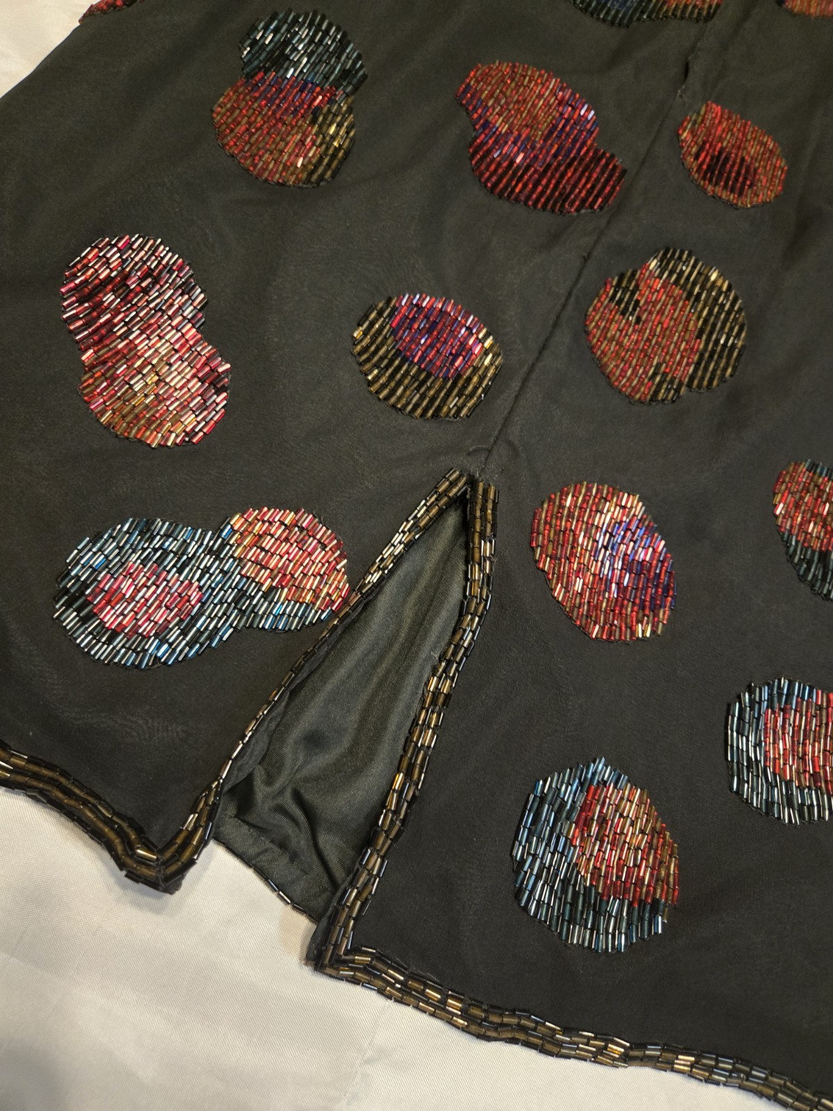 Laurence Kazar Vtg 100%silk Beaded Rayon Lined Black Dress Colorful Beads Short