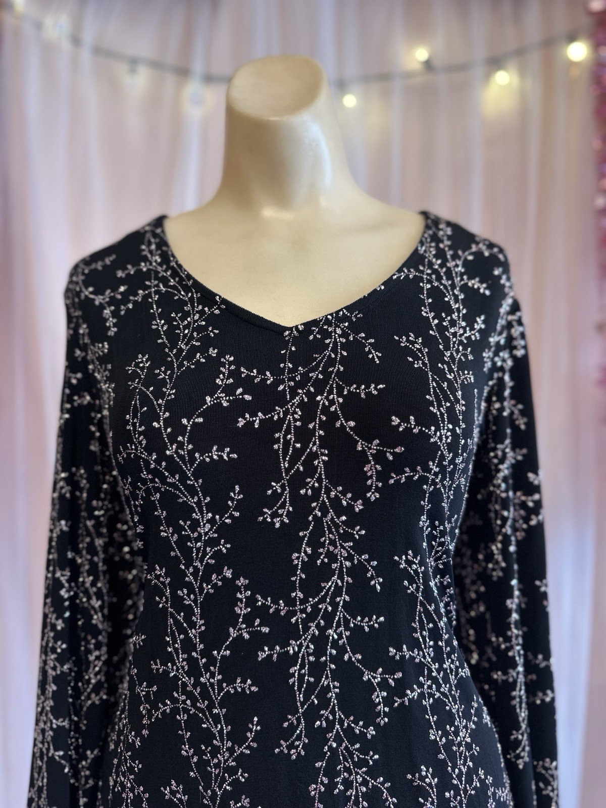 Vintage 90s Glitter Fairy Top Blouse Shirt Black Stretchy Whimsy Goth Grunge M/L
