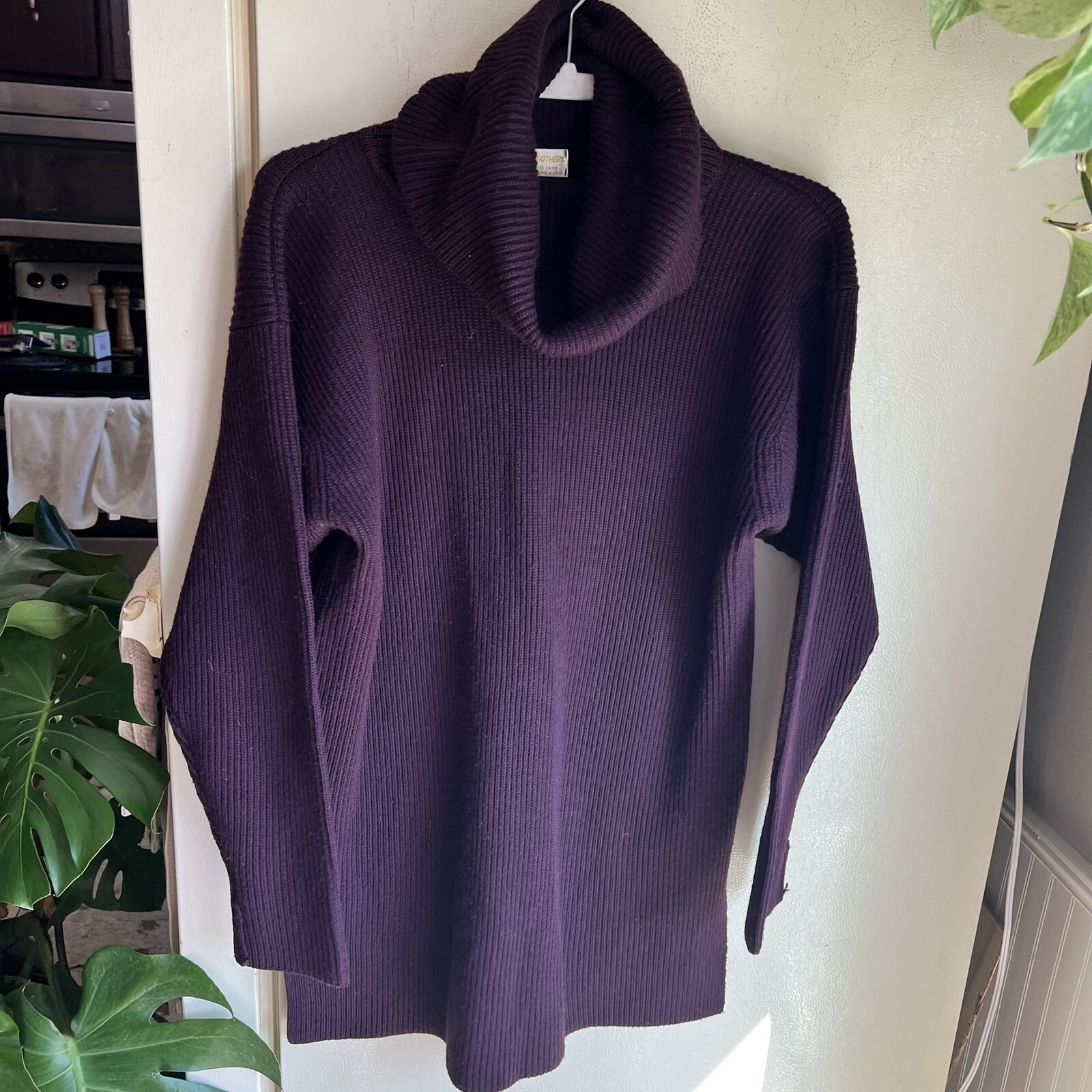 Vintage Brooks Brothers Wool Cowl Neck Tunic Sweater Women SZ-L- Ribbed Purple