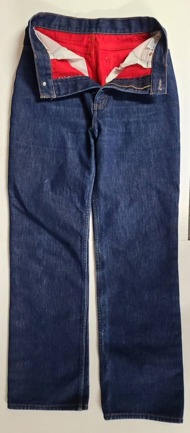 USA Vtg Womens Red Flannel Lined Levis 2517 Denim Blue Jeans Orange Tab Medium
