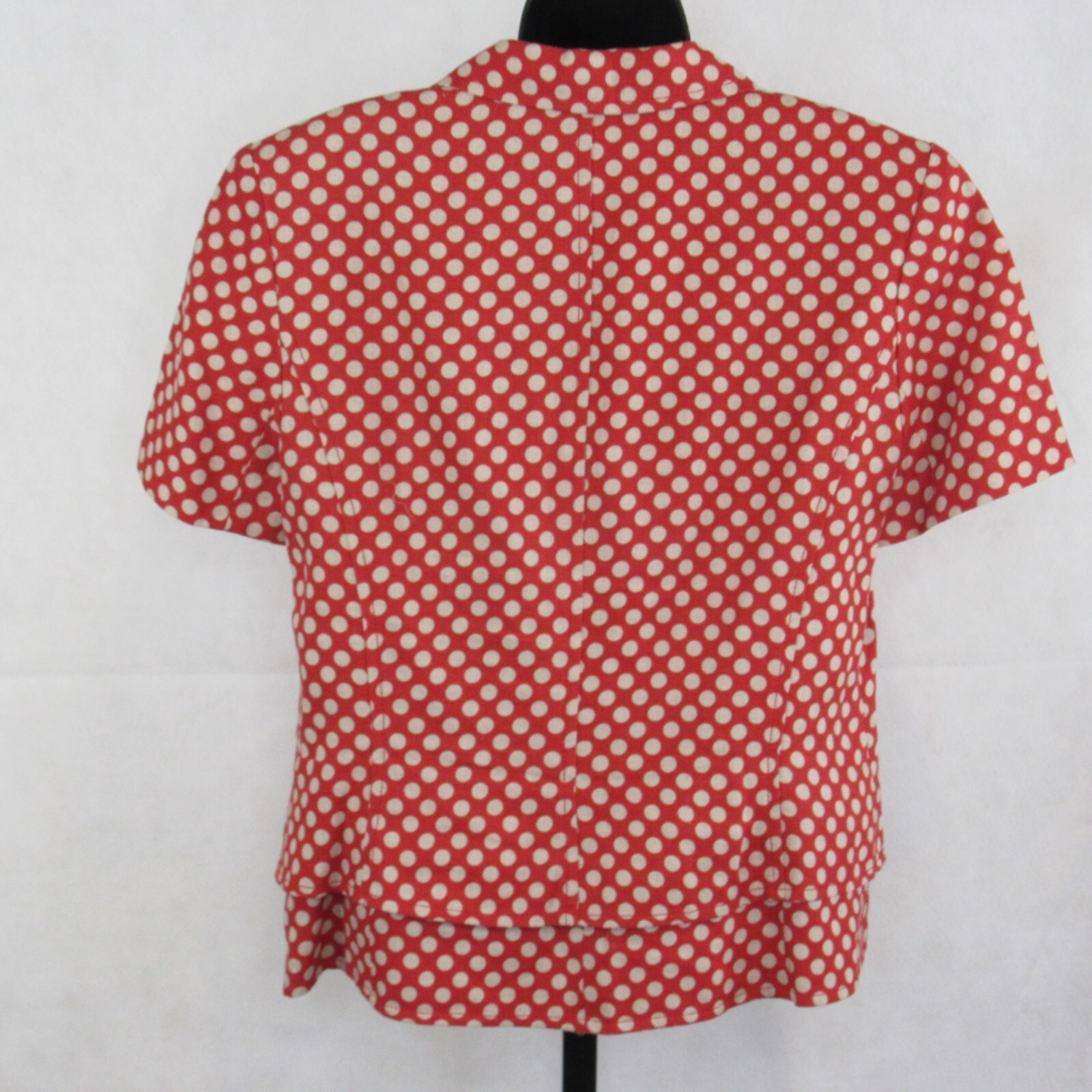 100% Linen Women’s Shirt Short Sleeve Red White Polka Dot Career Business Casual