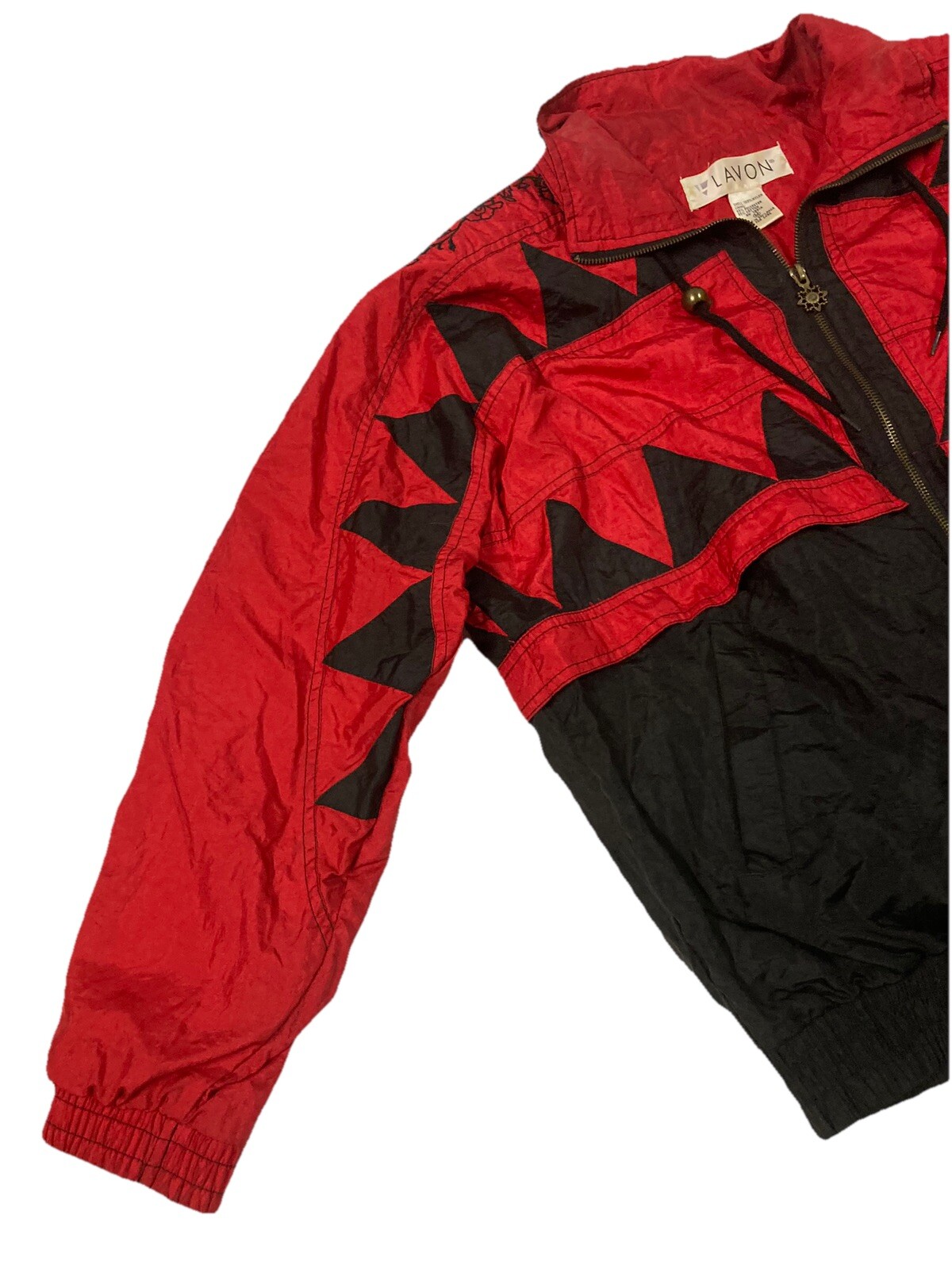 Vintage 90s Lavon Women’s Red/Black Flower Shoulders Windbreaker Jacket Medium