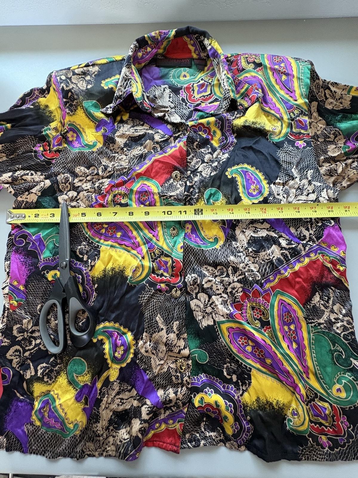 Vintage Jerri Sherman Collection Floral Paisley Multicolor Silk Shirt Blouse Top
