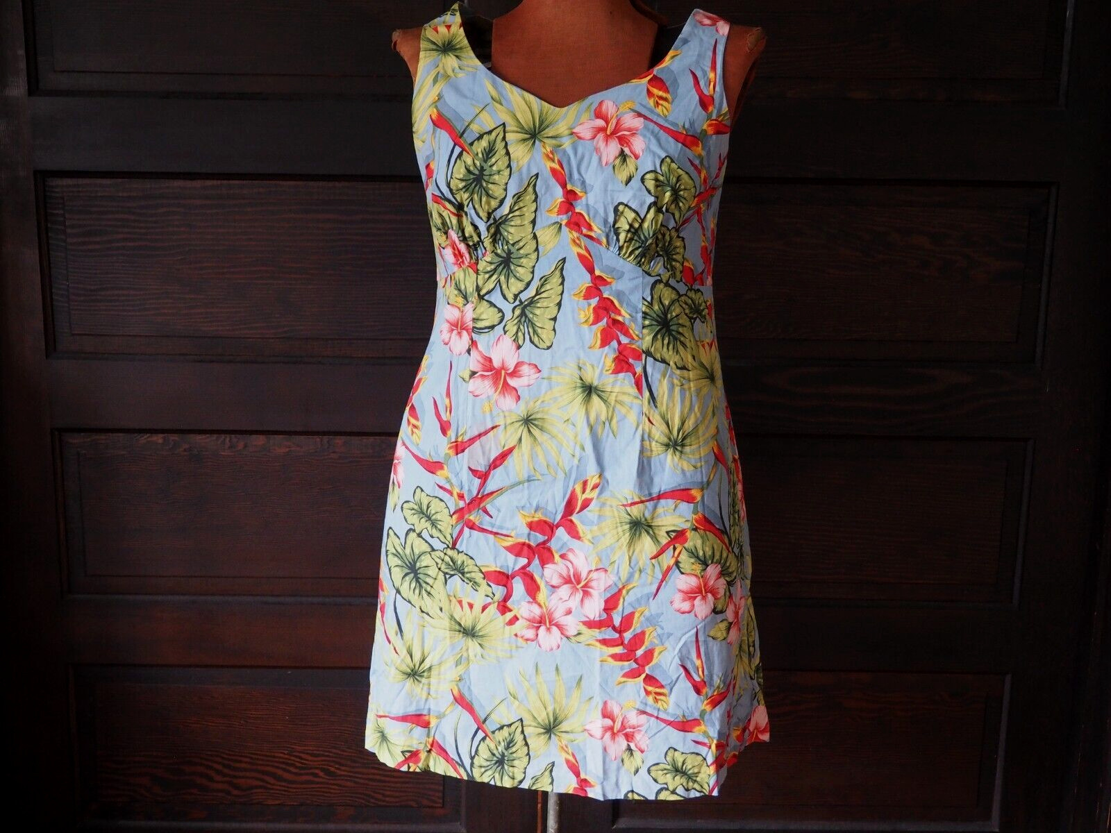 VTG Hilo Hattie Hibiscus Blue Pink Hawaii Made Bird of Paradise Sundress Sz 14